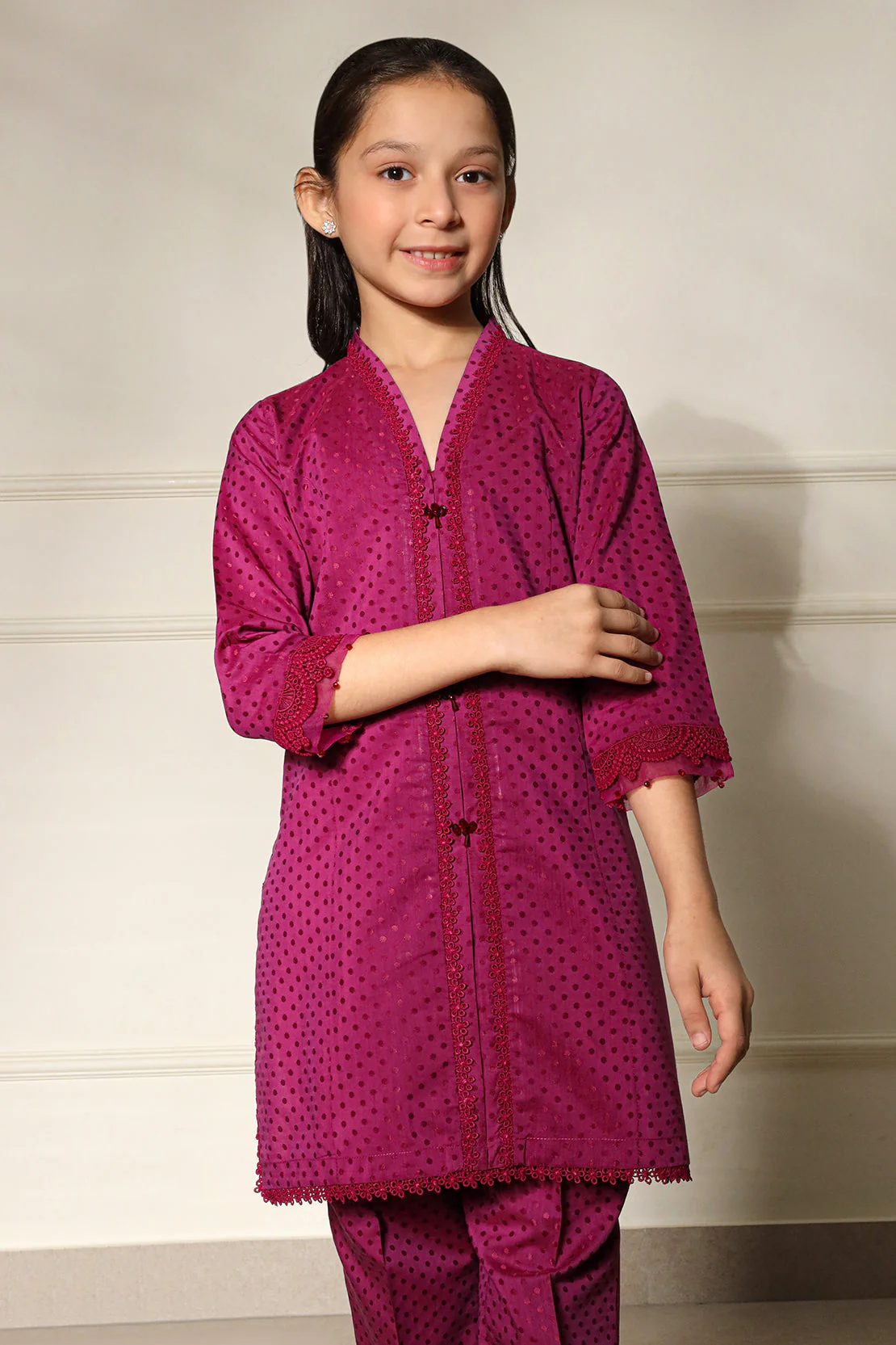 Stitched Self Jacquard Shirt/Trouser For Kids - Image 6