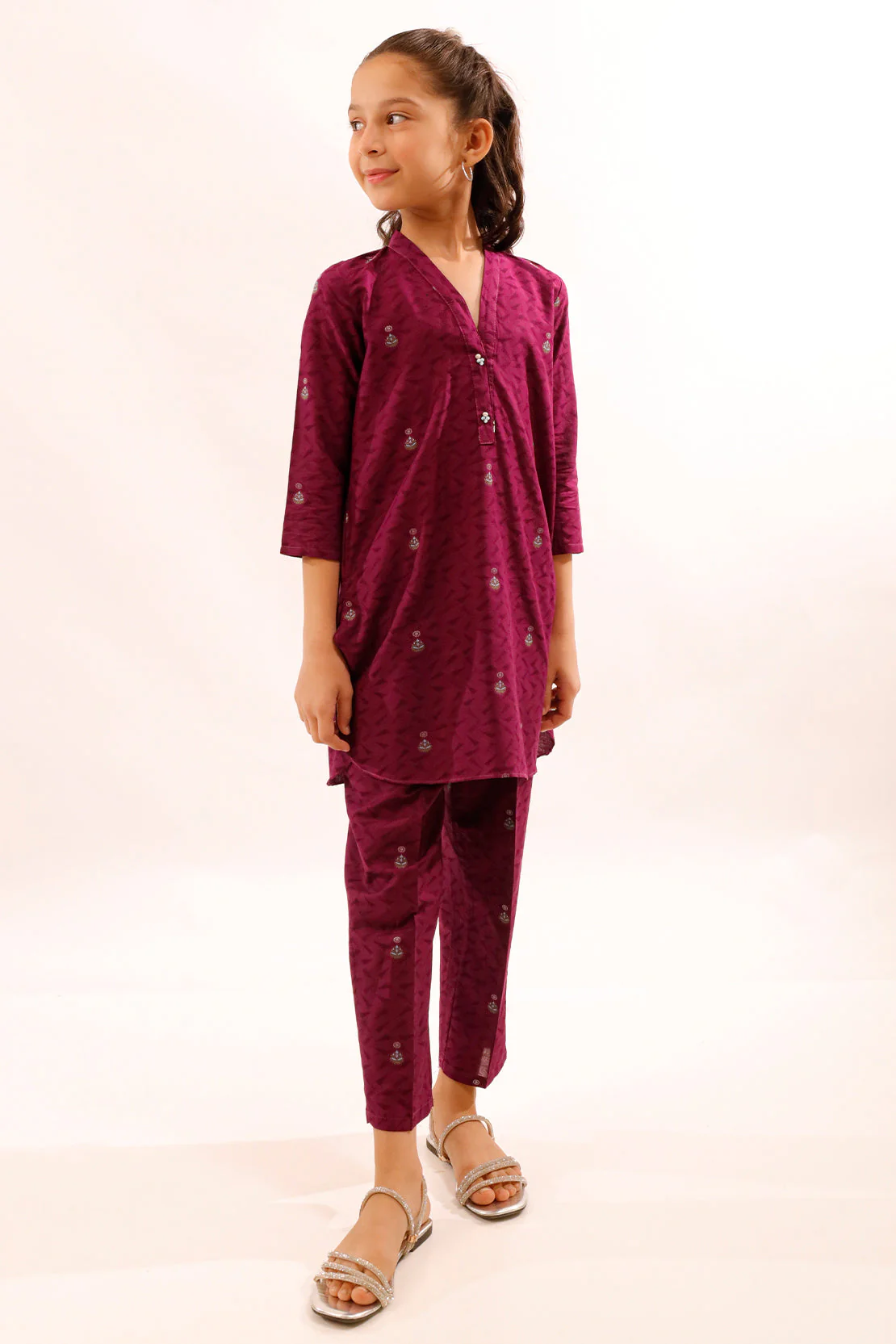 Stitched Self Jacquard Shirt/Trouser For Kids - Image 2