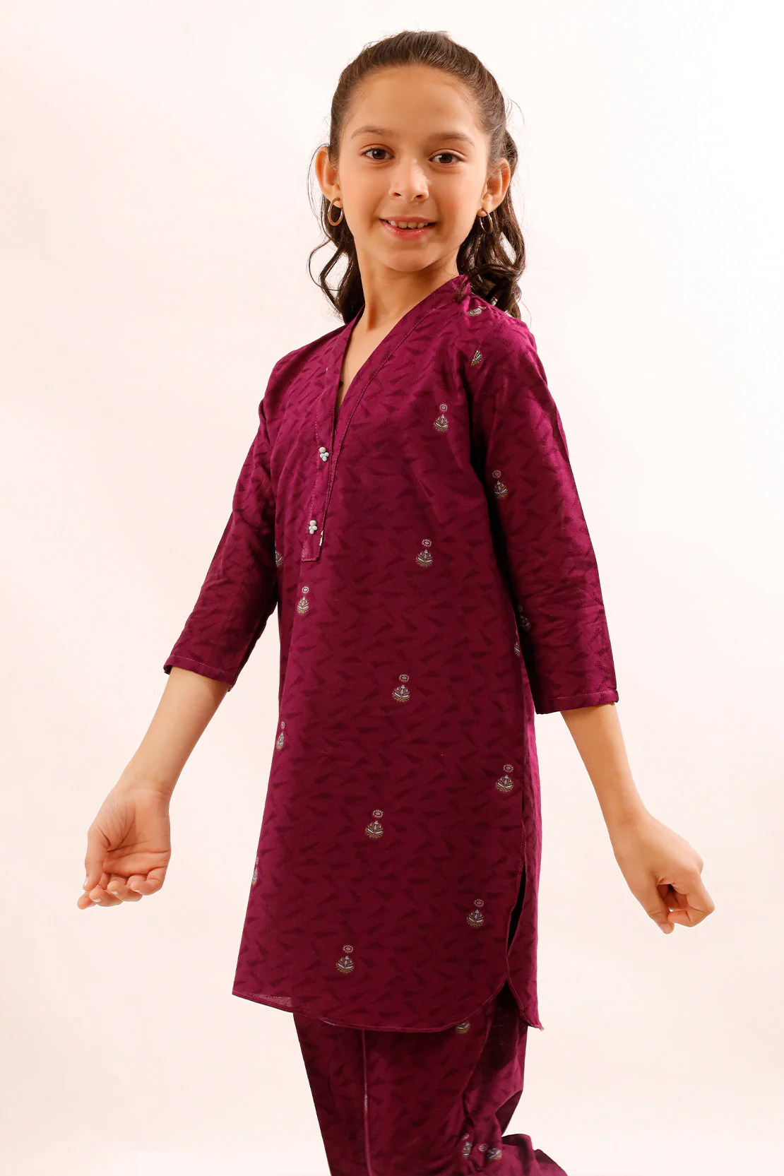 Stitched Self Jacquard Shirt/Trouser For Kids - Image 4