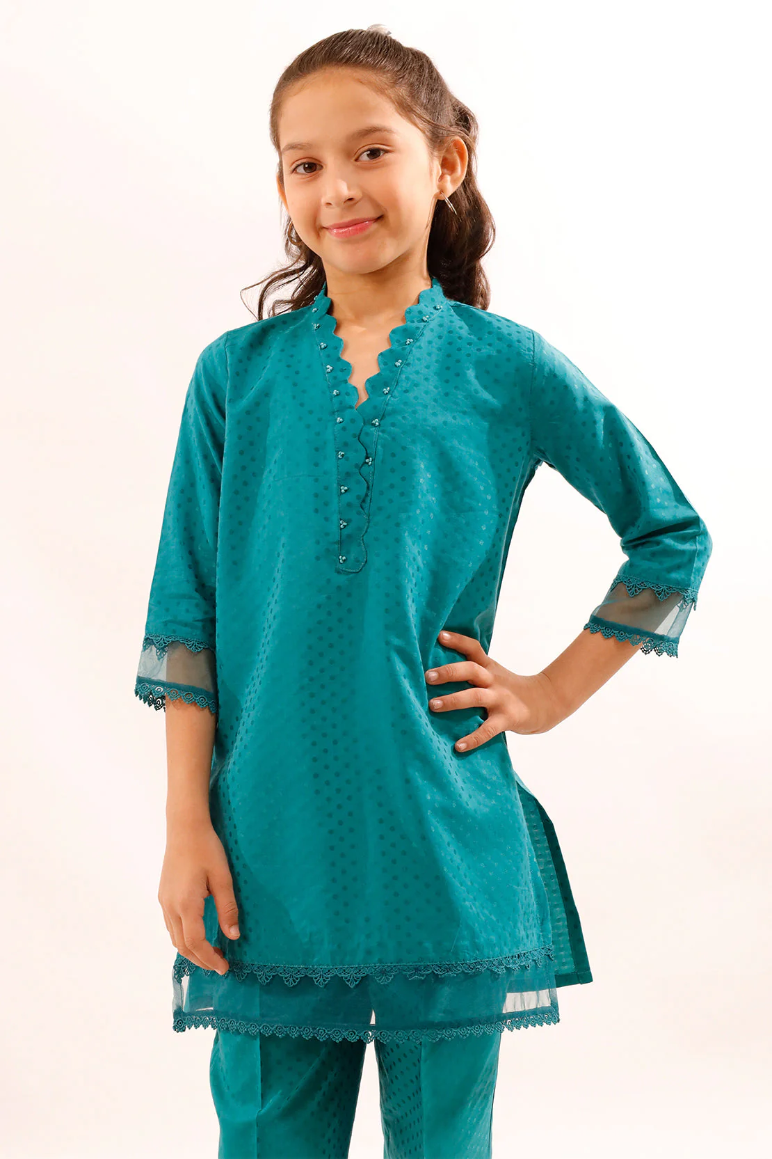 Stitched Self Jacquard Shirt/Trouser For Kids