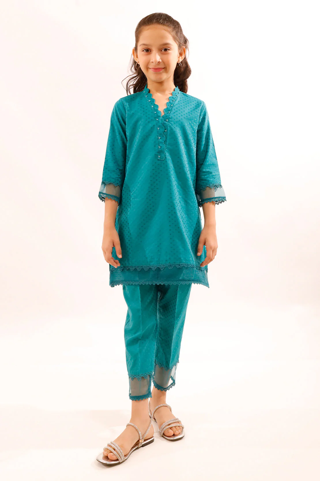 Stitched Self Jacquard Shirt/Trouser For Kids - Image 2