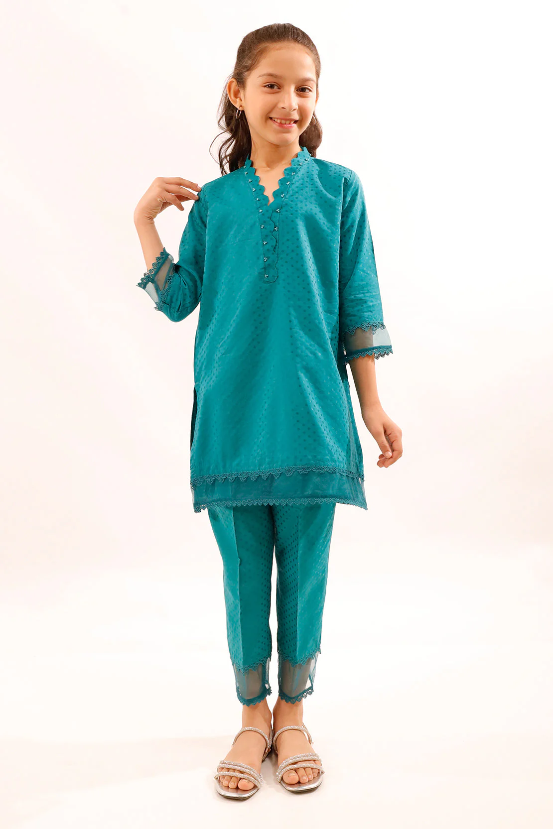 Stitched Self Jacquard Shirt/Trouser For Kids - Image 4