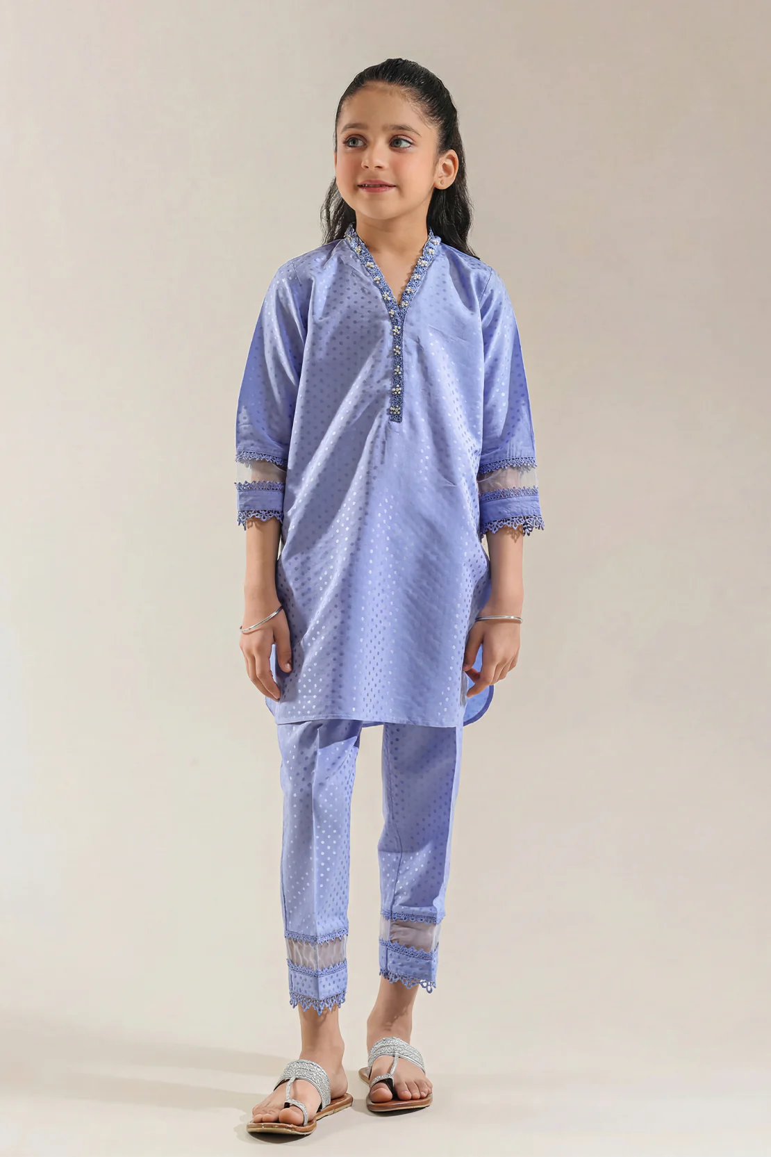 Stitched Self Jacquard Shirt/Trouser For Kids - Image 2