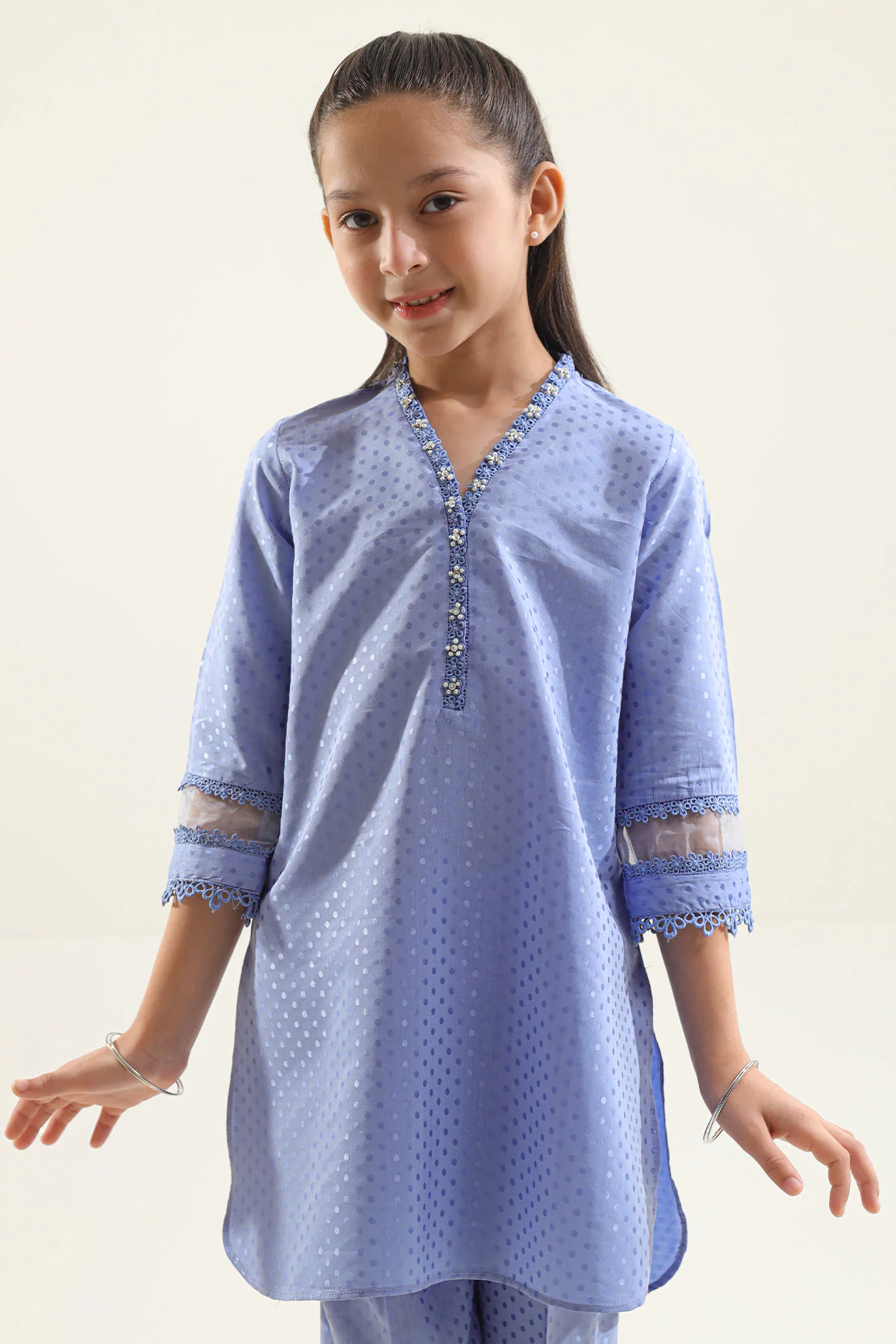 Stitched Self Jacquard Shirt/Trouser For Kids - Image 3