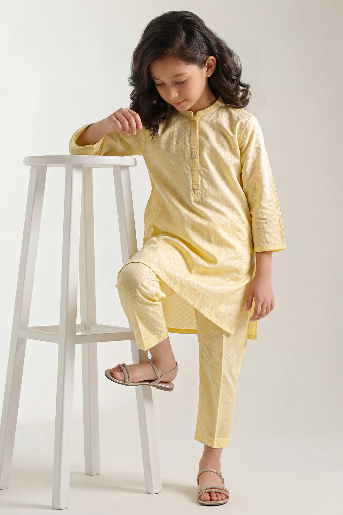 Stitched Self Jacquard Shirt/Trouser For Kids