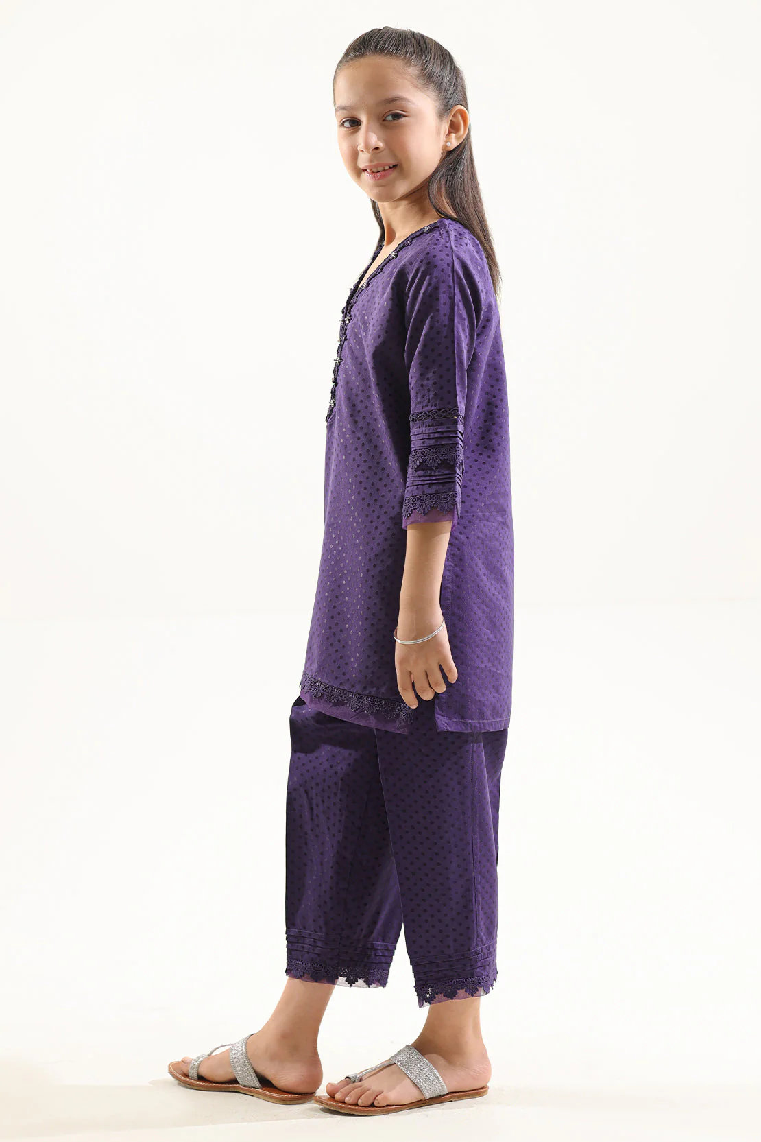 Stitched Self Jacquard Shirt/Trouser For Kids - Image 2