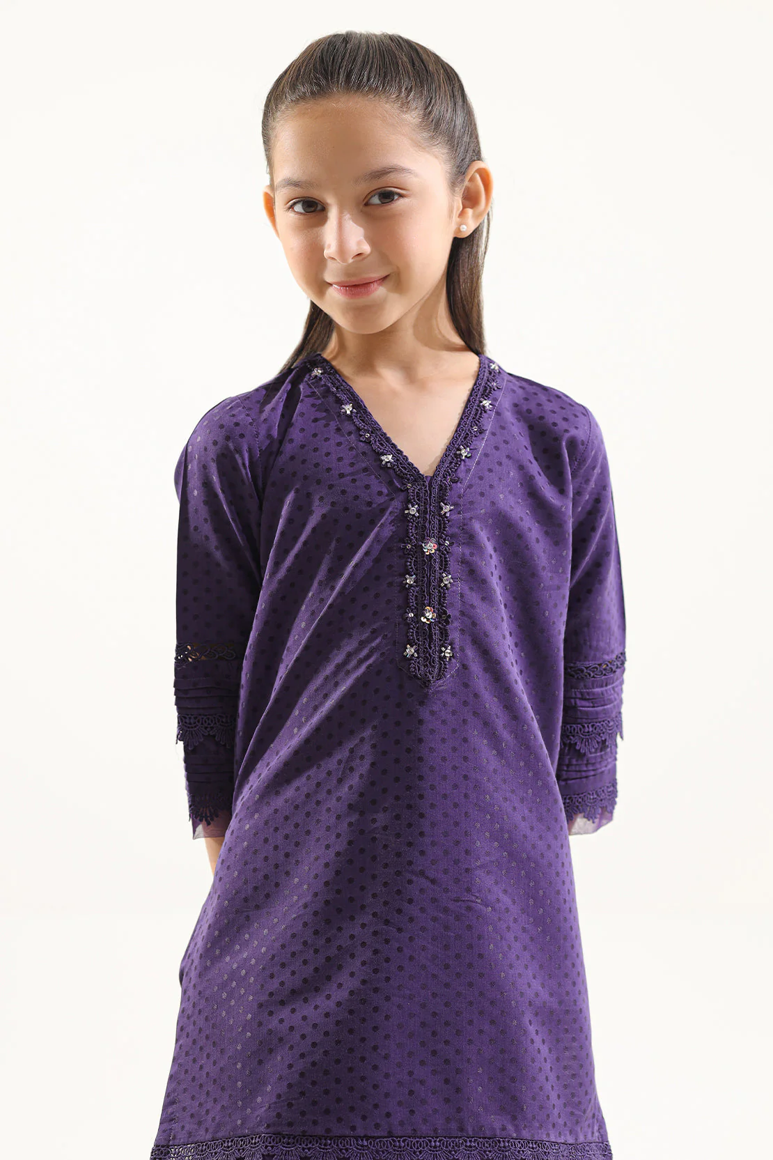 Stitched Self Jacquard Shirt/Trouser For Kids - Image 3
