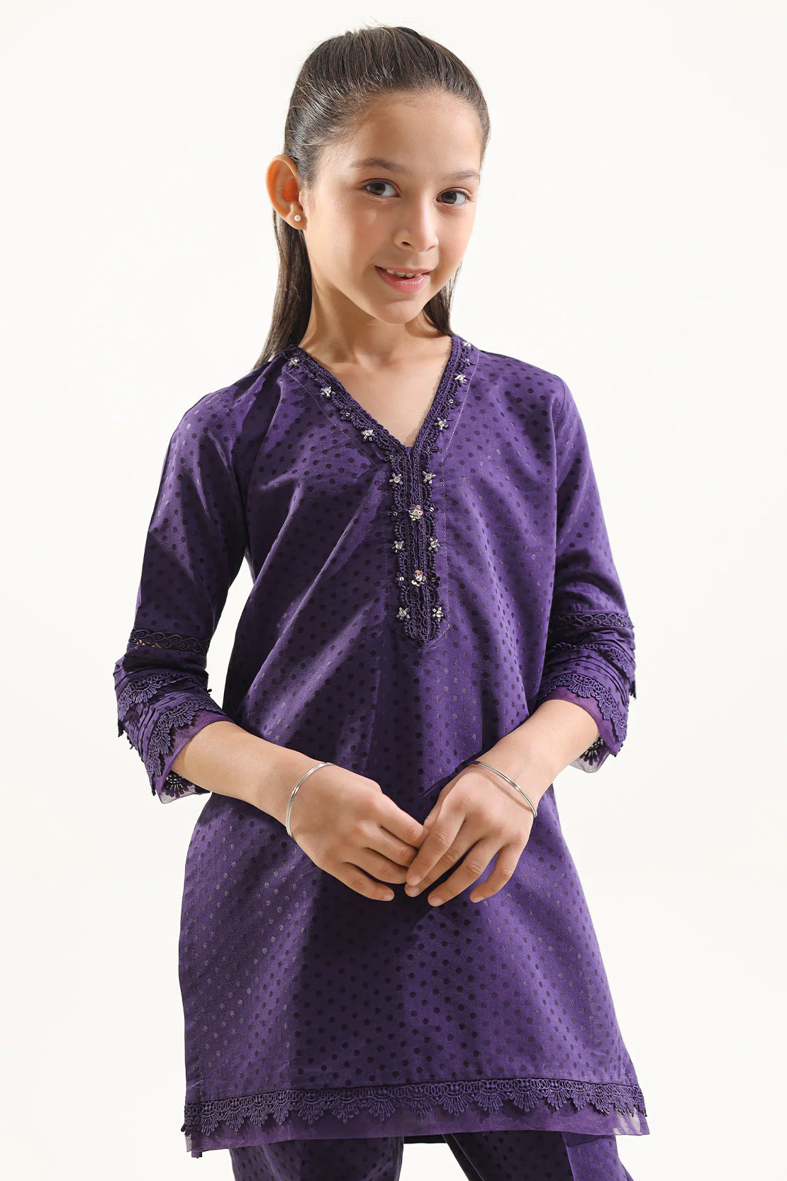 Stitched Self Jacquard Shirt/Trouser For Kids - Image 4