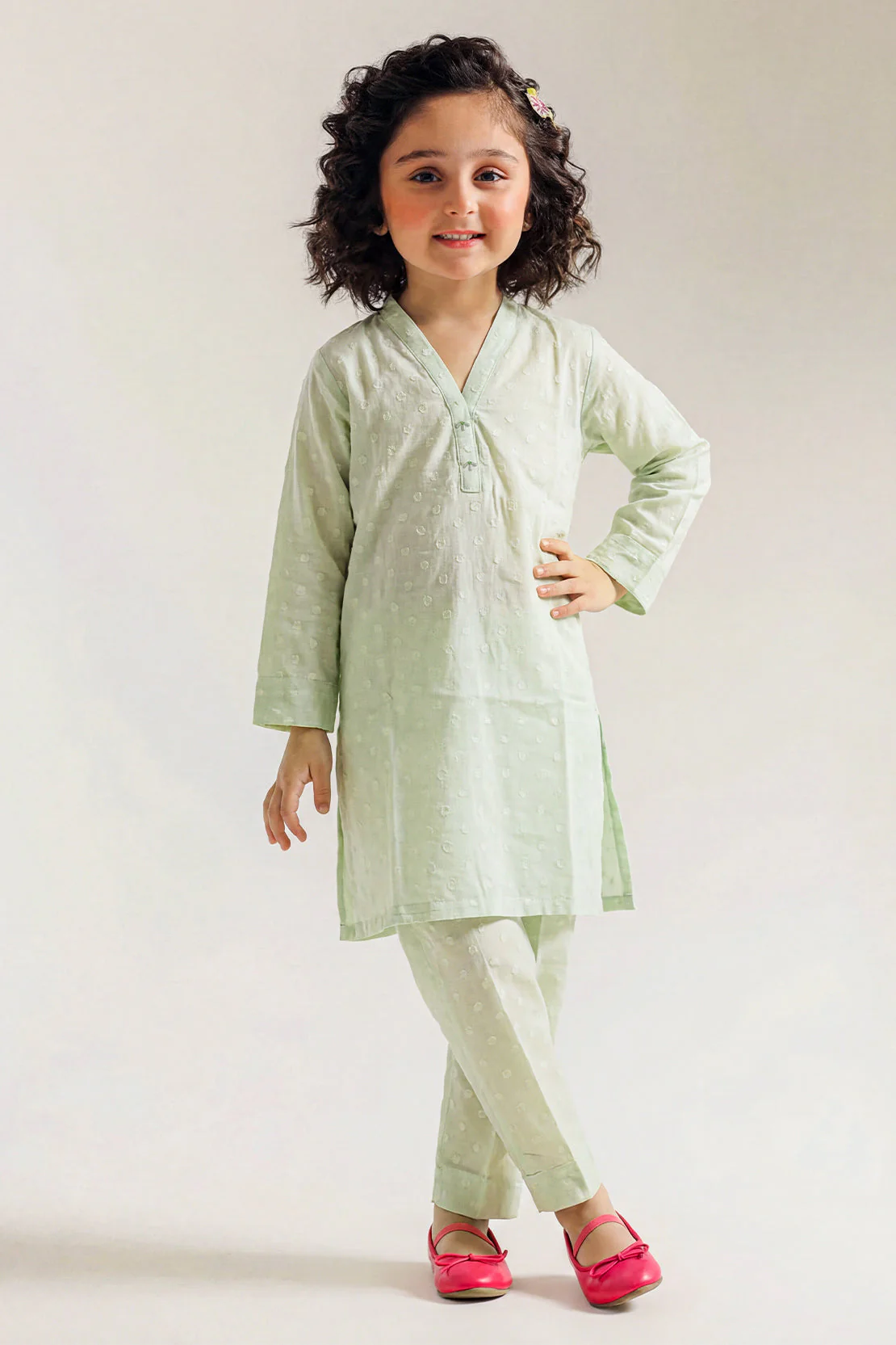 Stitched Self Jacquard Shirt/Trouser For Kids