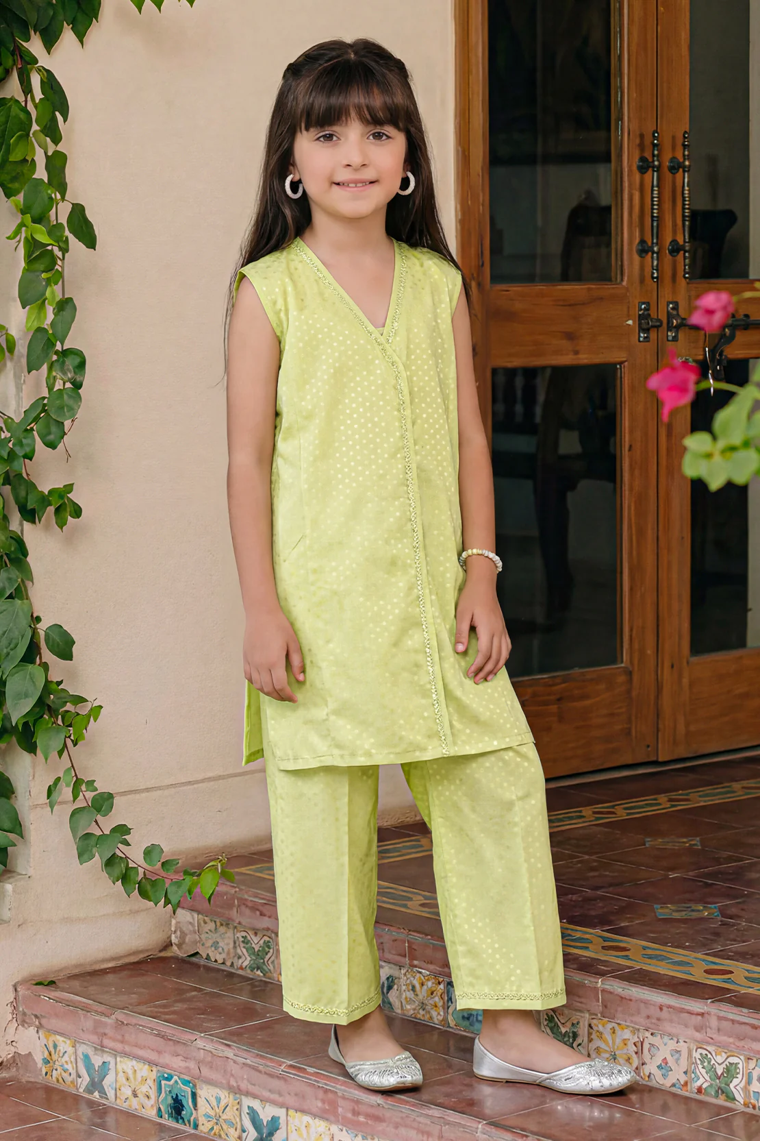 Stitched Self Jacquard Shirt/Trouser For Kids