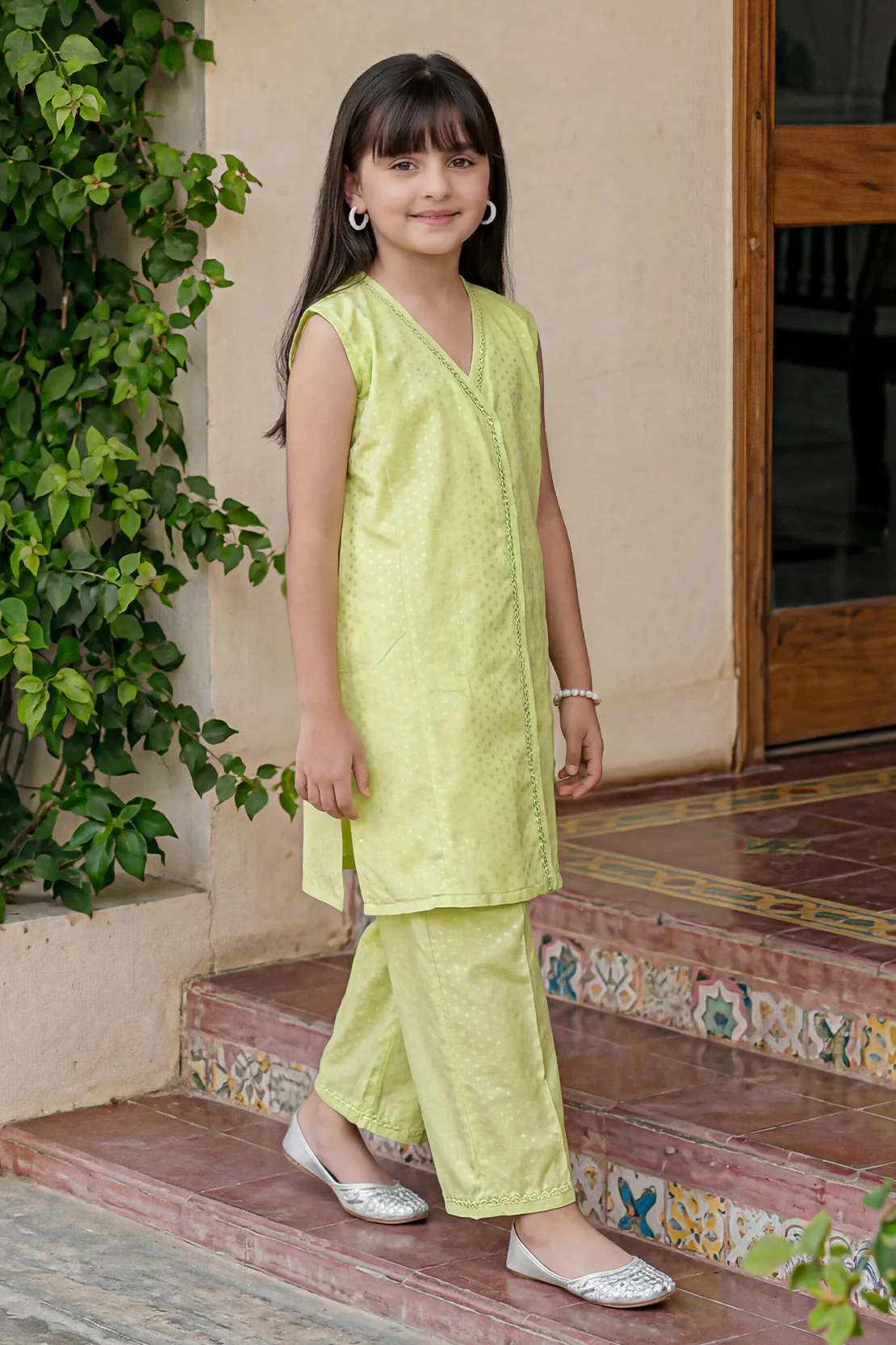 Stitched Self Jacquard Shirt/Trouser For Kids - Image 2