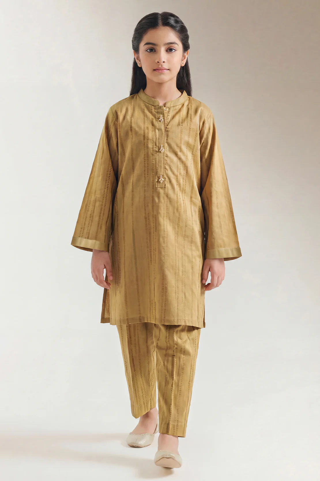Stitched Self Jacquard Shirt/Trouser For Kids