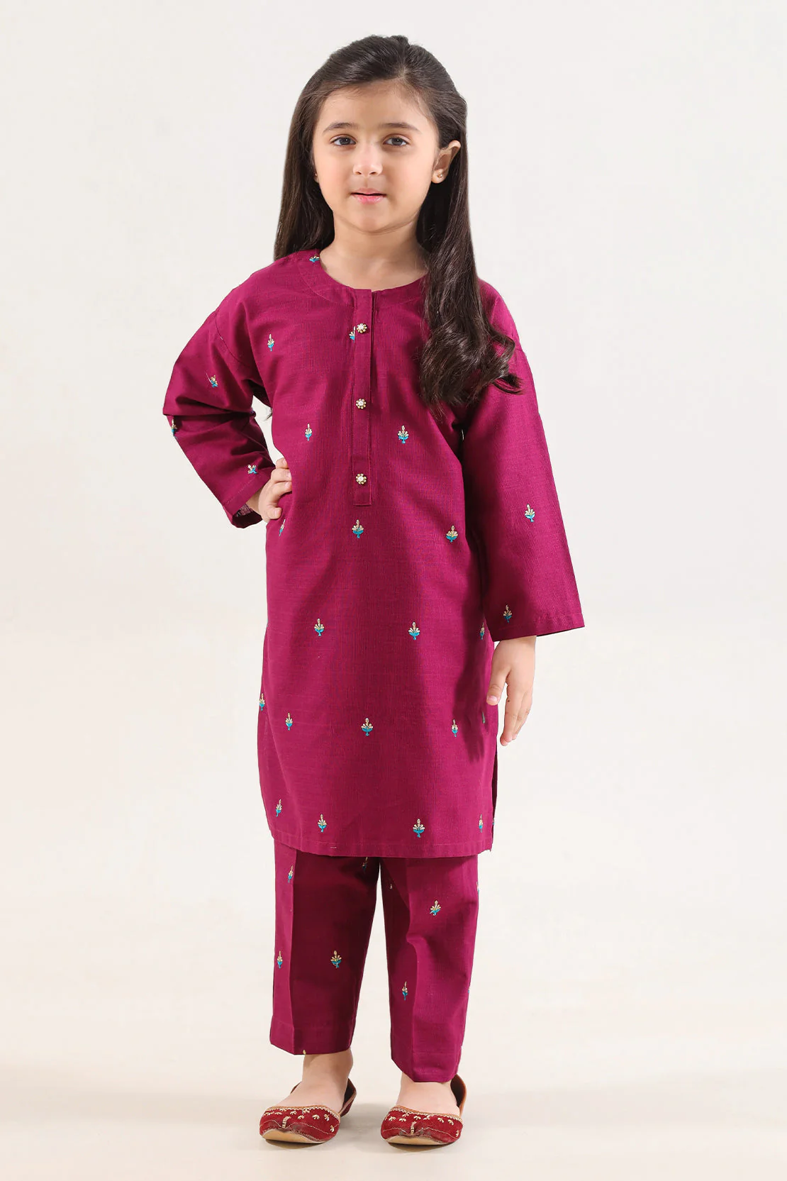 Stitched Solid Embroidered Cross Hatch Shirt/trouser For Kids