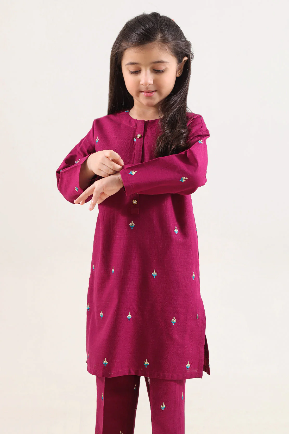 Stitched Solid Embroidered Cross Hatch Shirt/trouser For Kids - Image 2