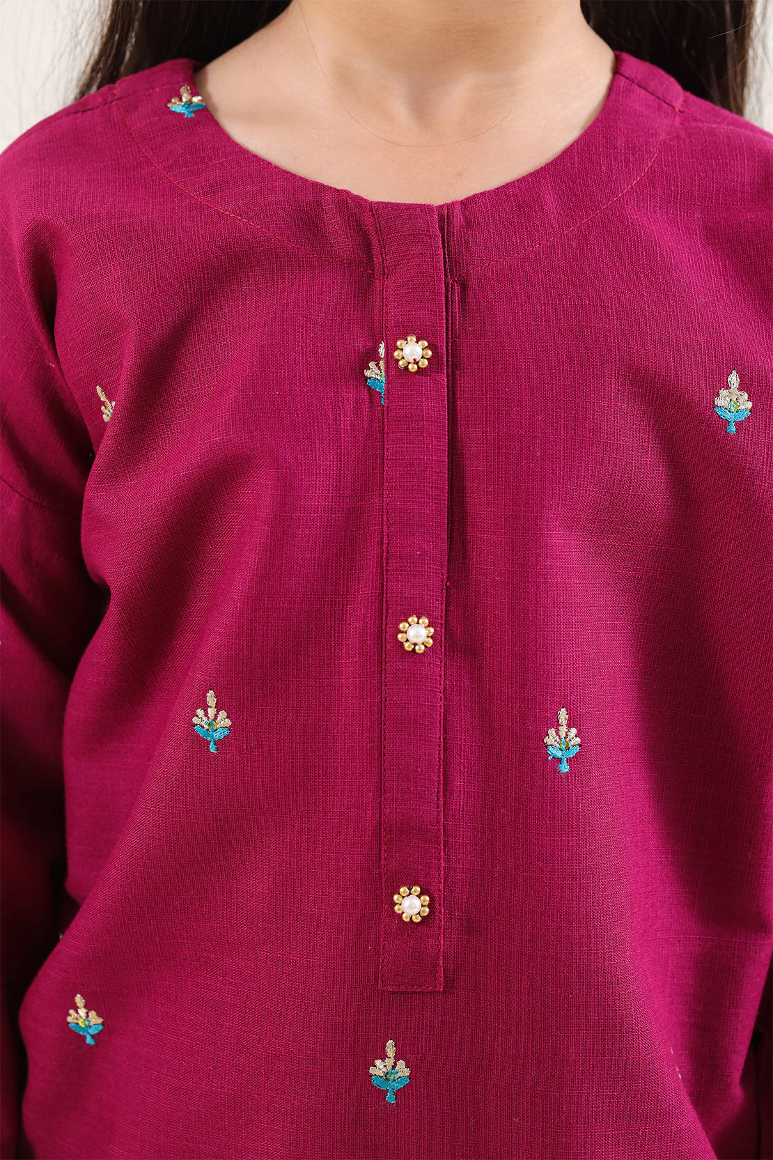 Stitched Solid Embroidered Cross Hatch Shirt/trouser For Kids - Image 3