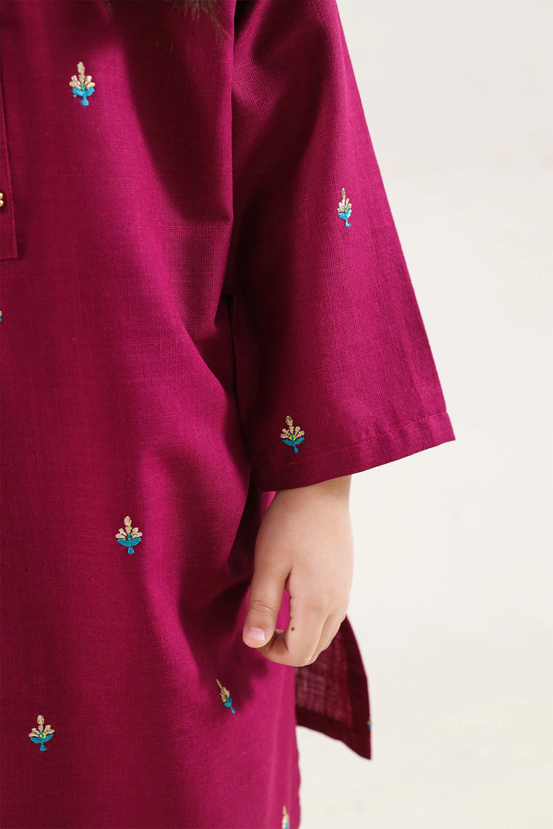 Stitched Solid Embroidered Cross Hatch Shirt/trouser For Kids - Image 4