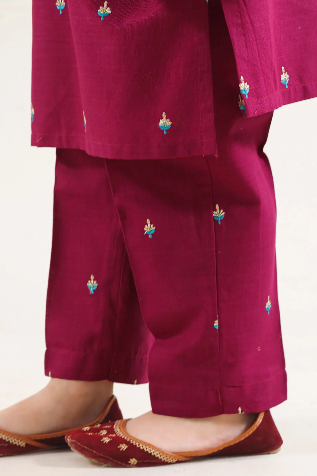 Stitched Solid Embroidered Cross Hatch Shirt/trouser For Kids - Image 5