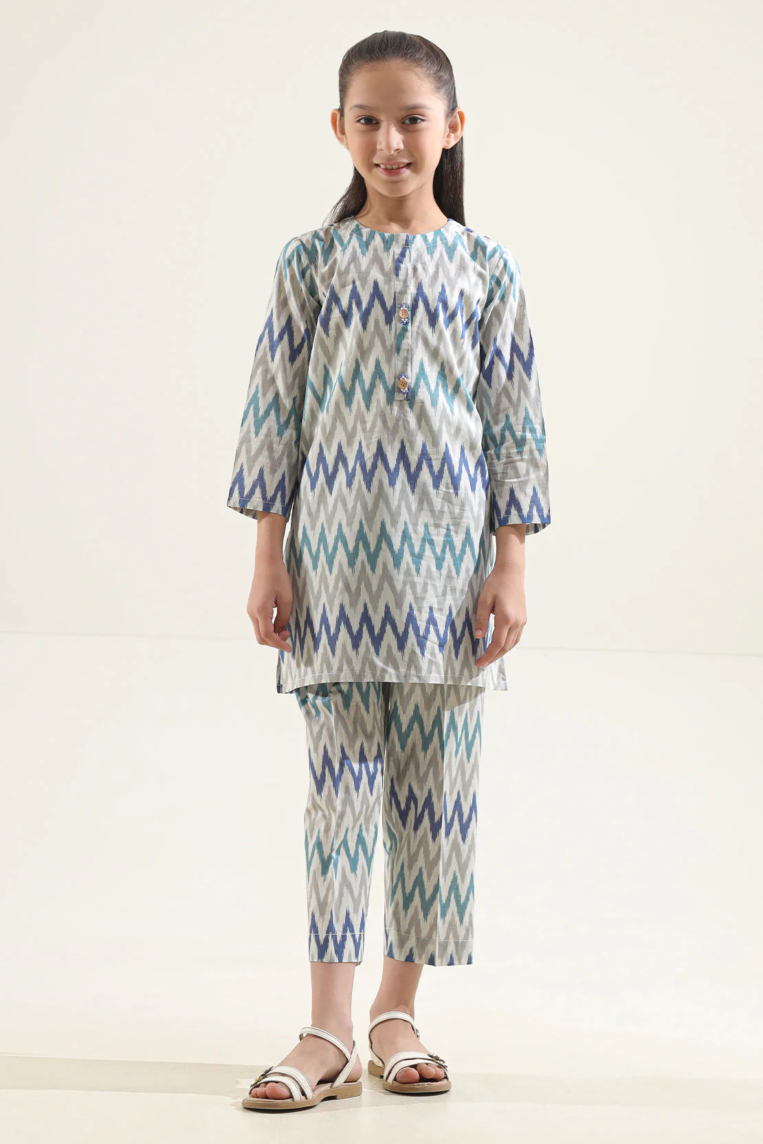 Stitched Printed Strip Lawn Shirt For Kids