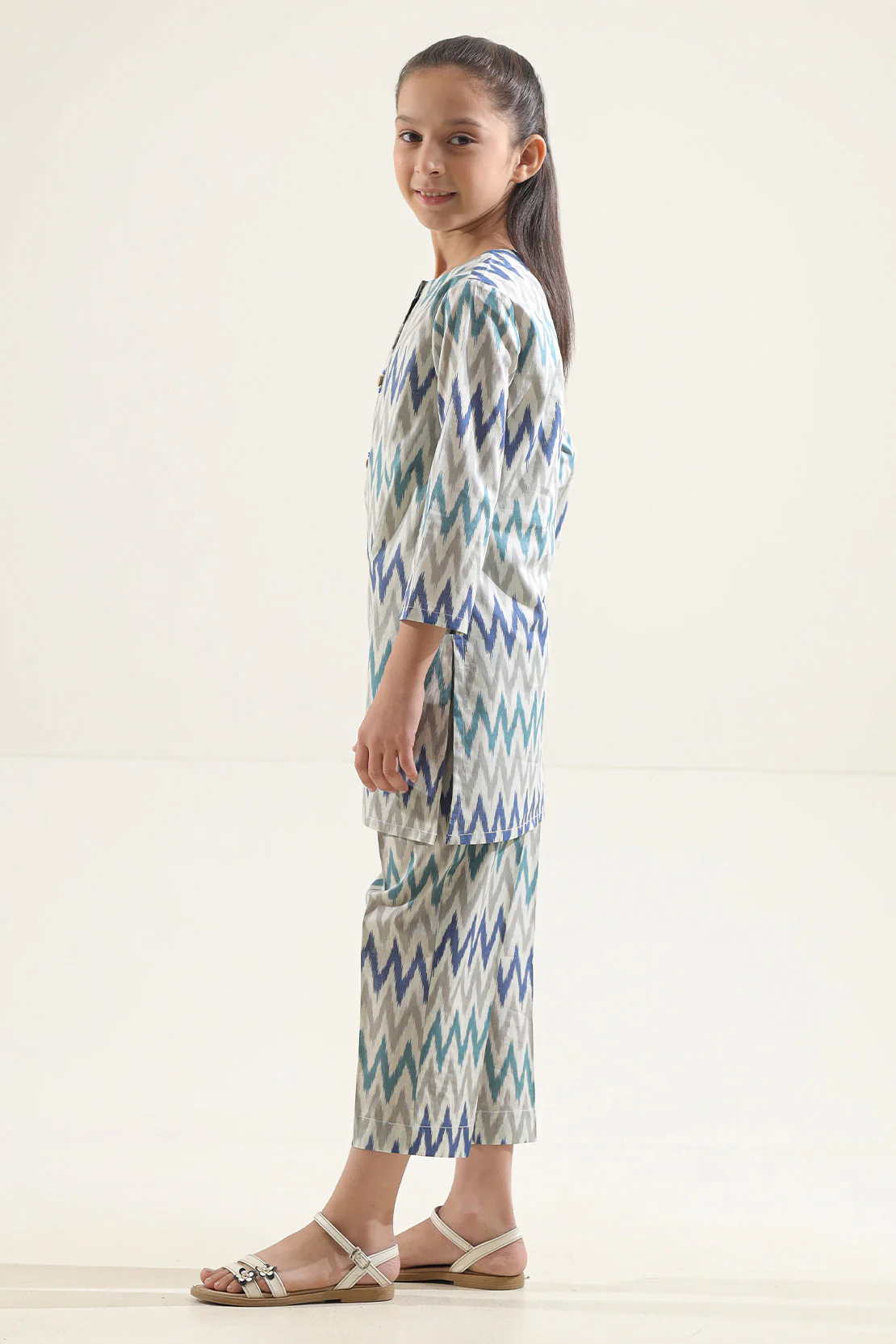 Stitched Printed Strip Lawn Shirt For Kids - Image 2