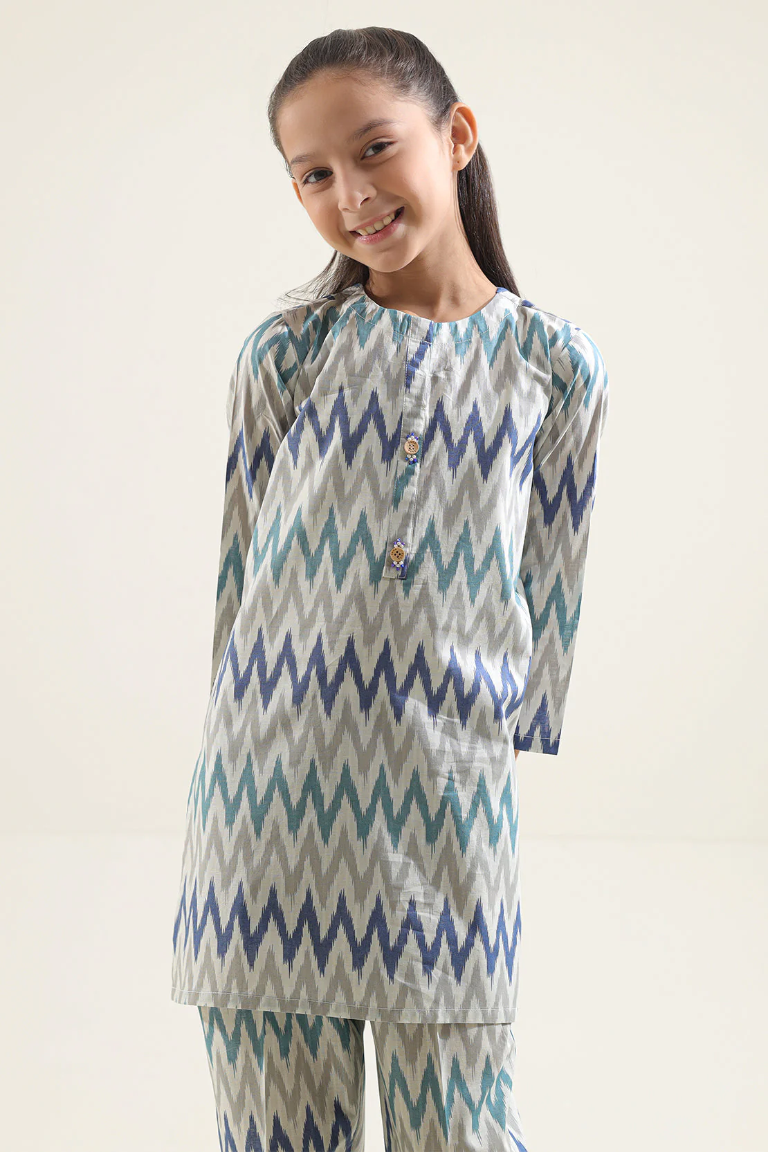 Stitched Printed Strip Lawn Shirt For Kids - Image 3