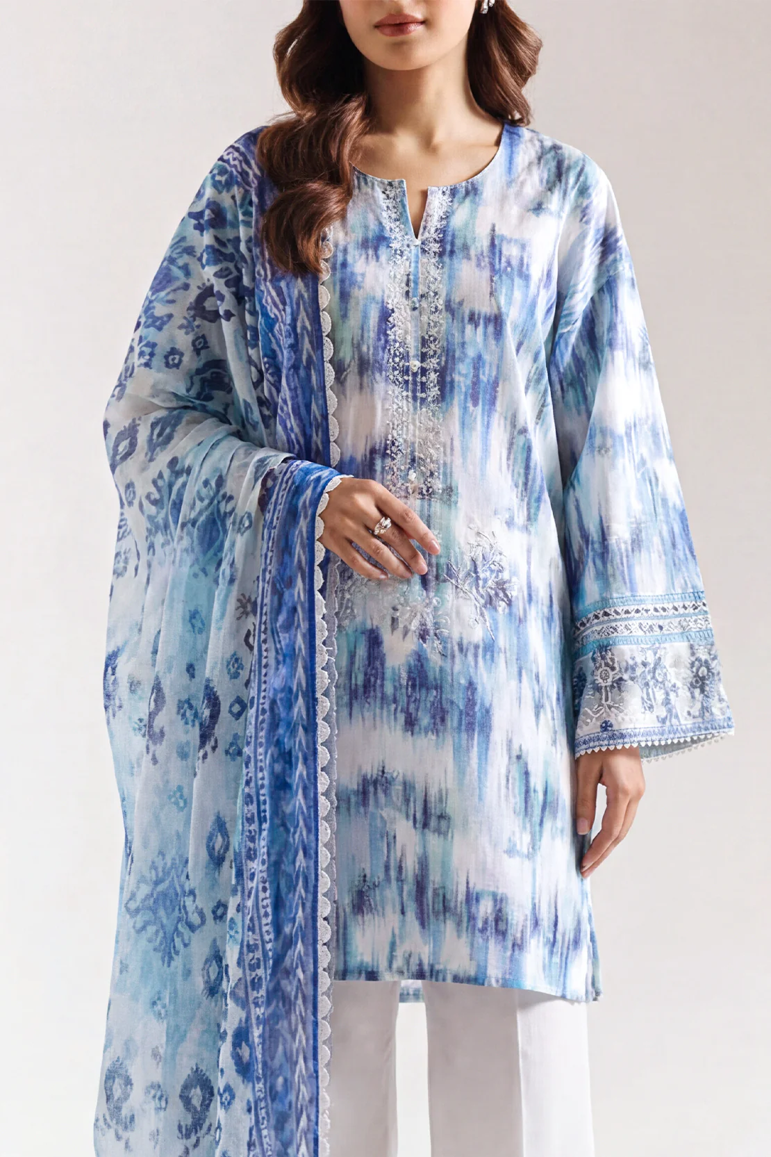 Un-Stitched Printed Embroidered Cotton Tencel 3 Piece - Image 2
