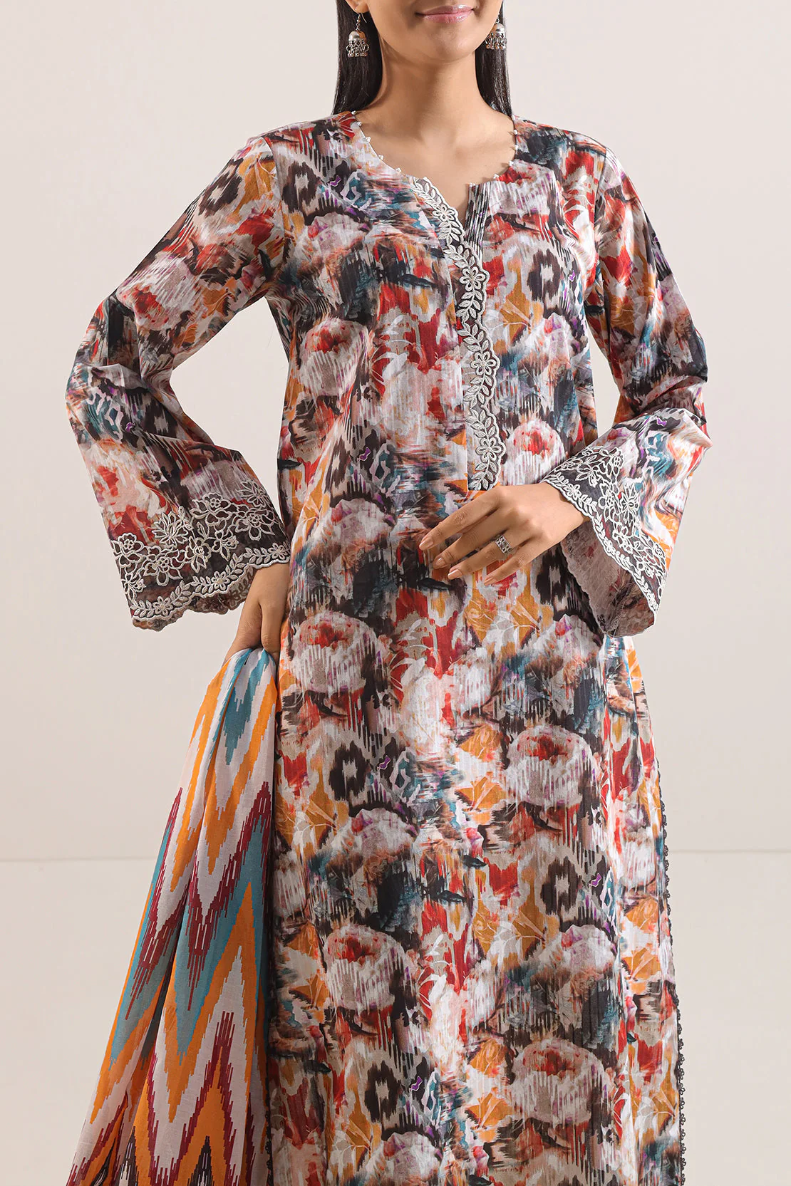 Un-Stitched Printed Embroidered Cotton Tencel 3 Piece - Image 2