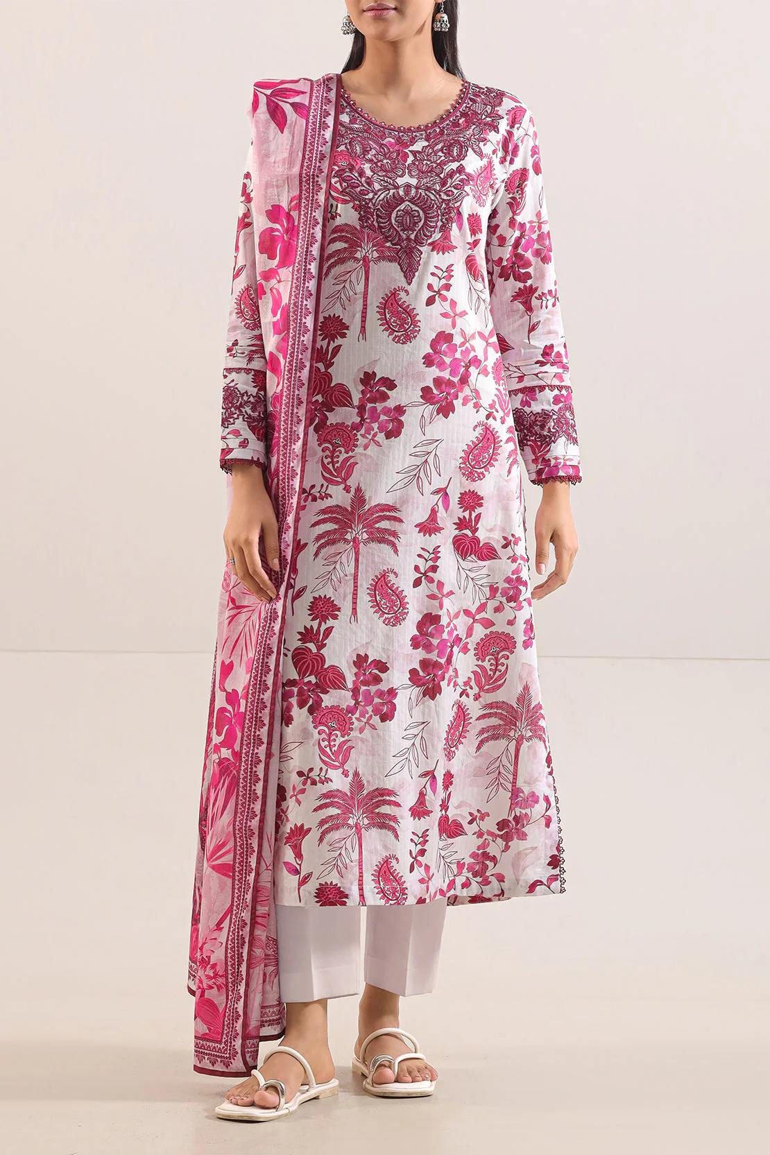 Un-Stitched Printed Embroidered Cotton Tencel 3 Piece