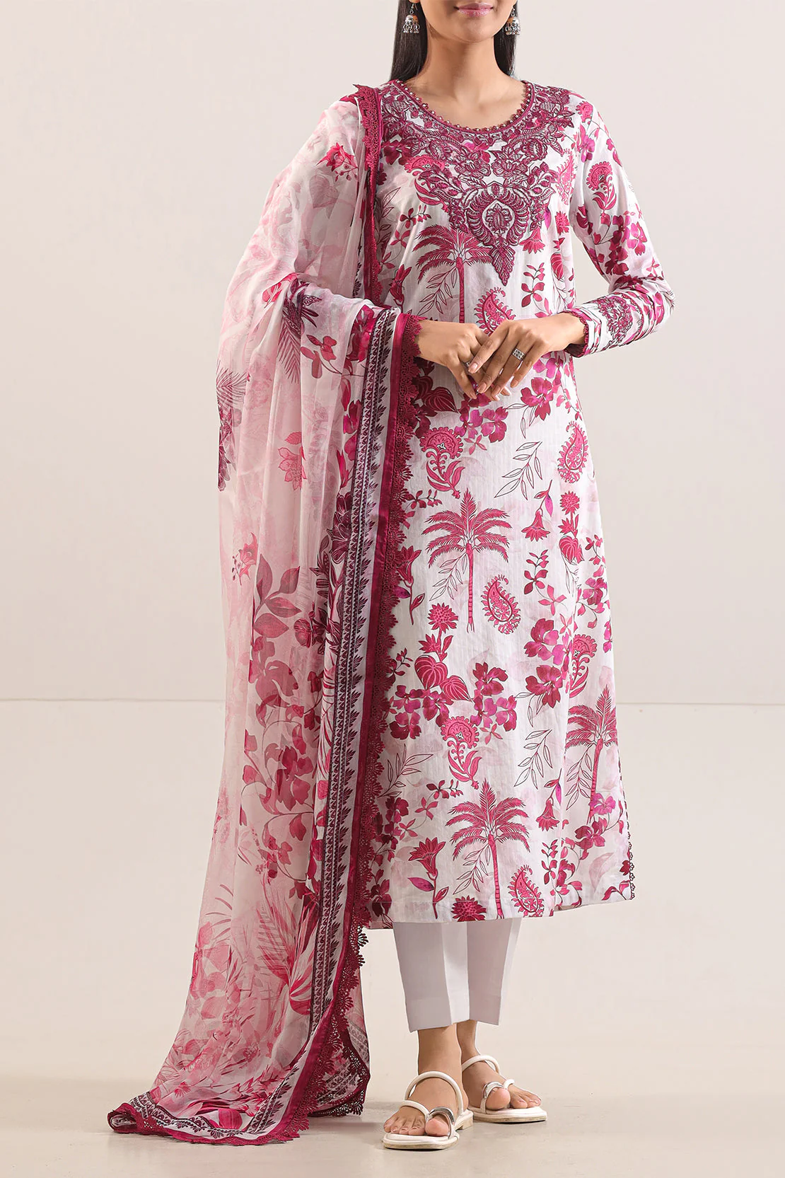 Un-Stitched Printed Embroidered Cotton Tencel 3 Piece