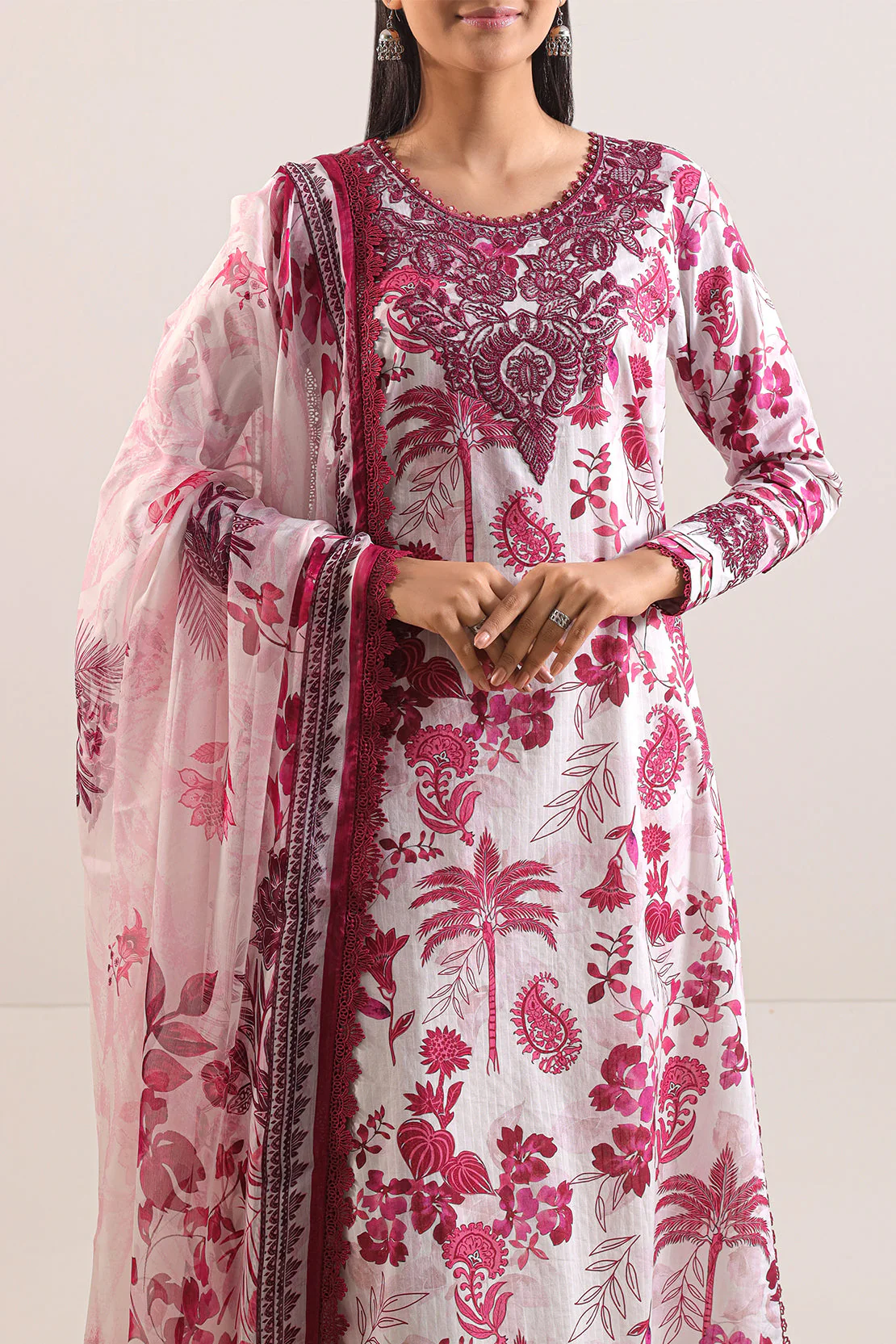 Un-Stitched Printed Embroidered Cotton Tencel 3 Piece - Image 2