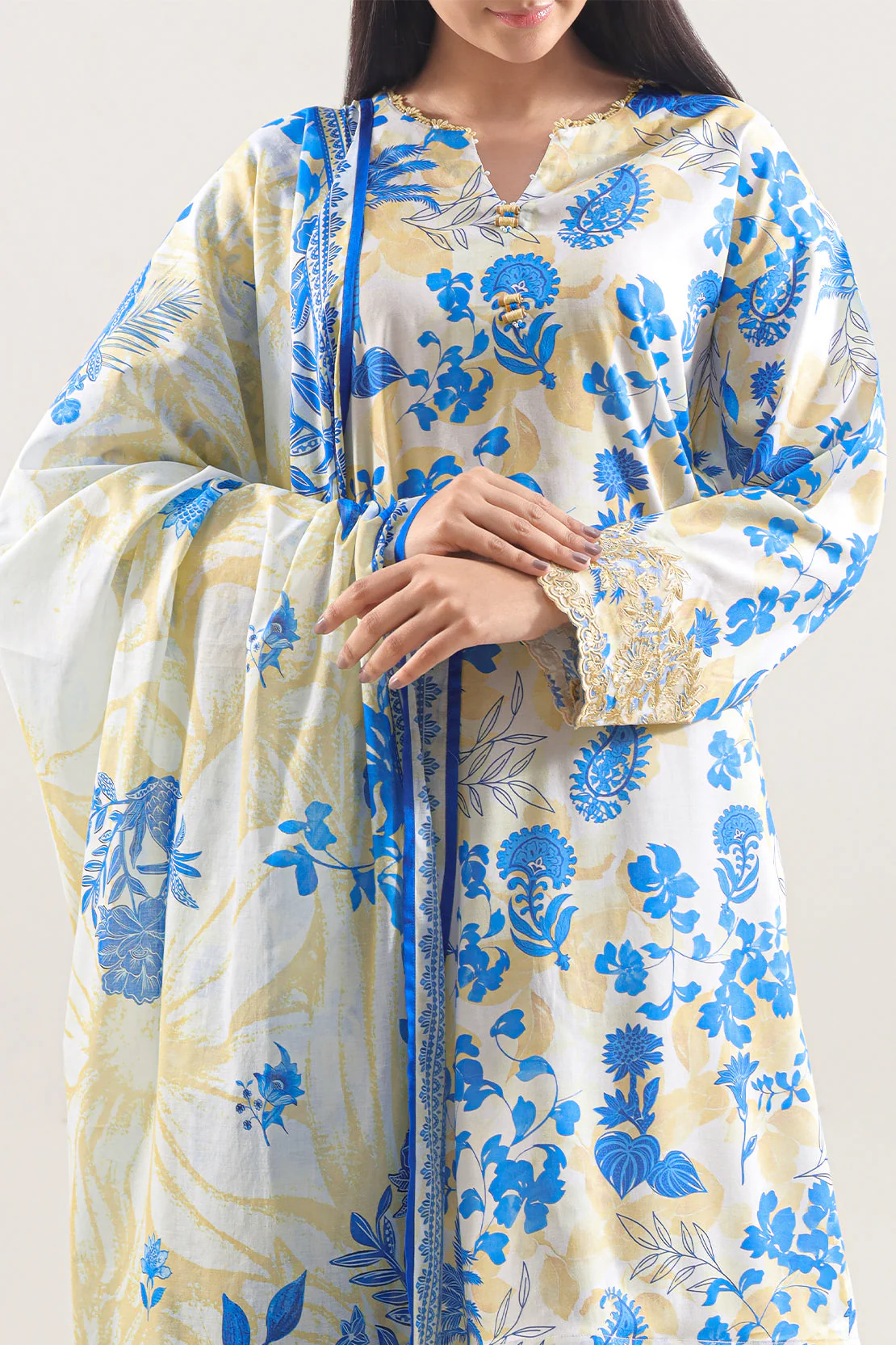Un-Stitched Printed Embroidered Cotton Tencel 3 Piece - Image 3