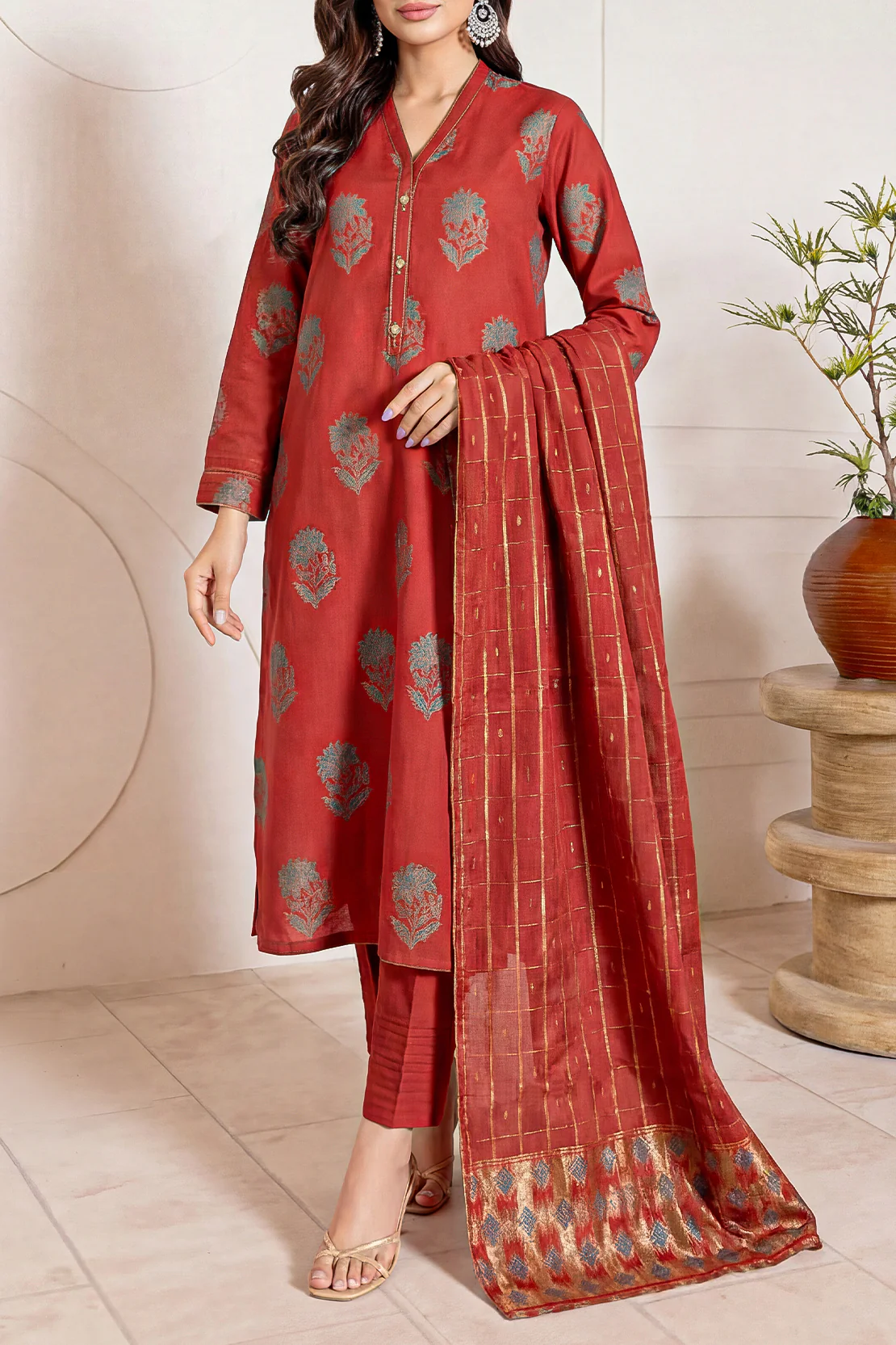 Unstitched Cotton Jacquard 3 Piece