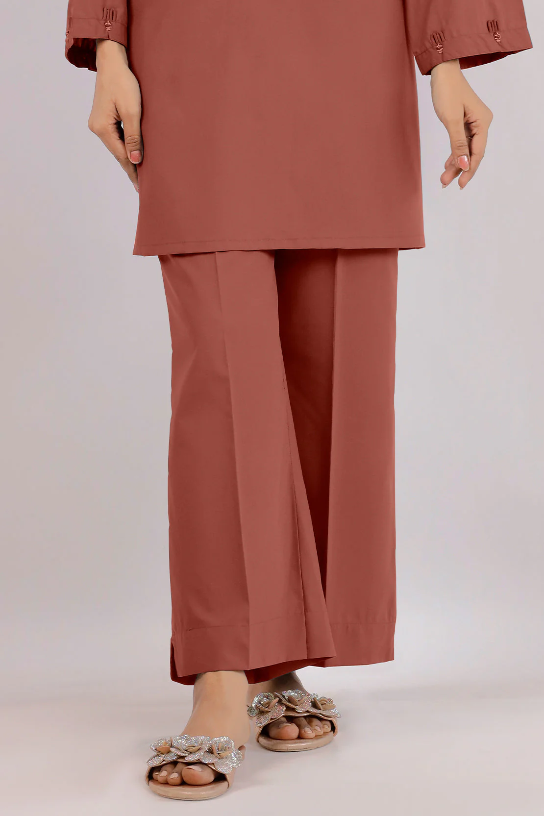 Unstitched Dyed Slub Cotton Pants - Image 2