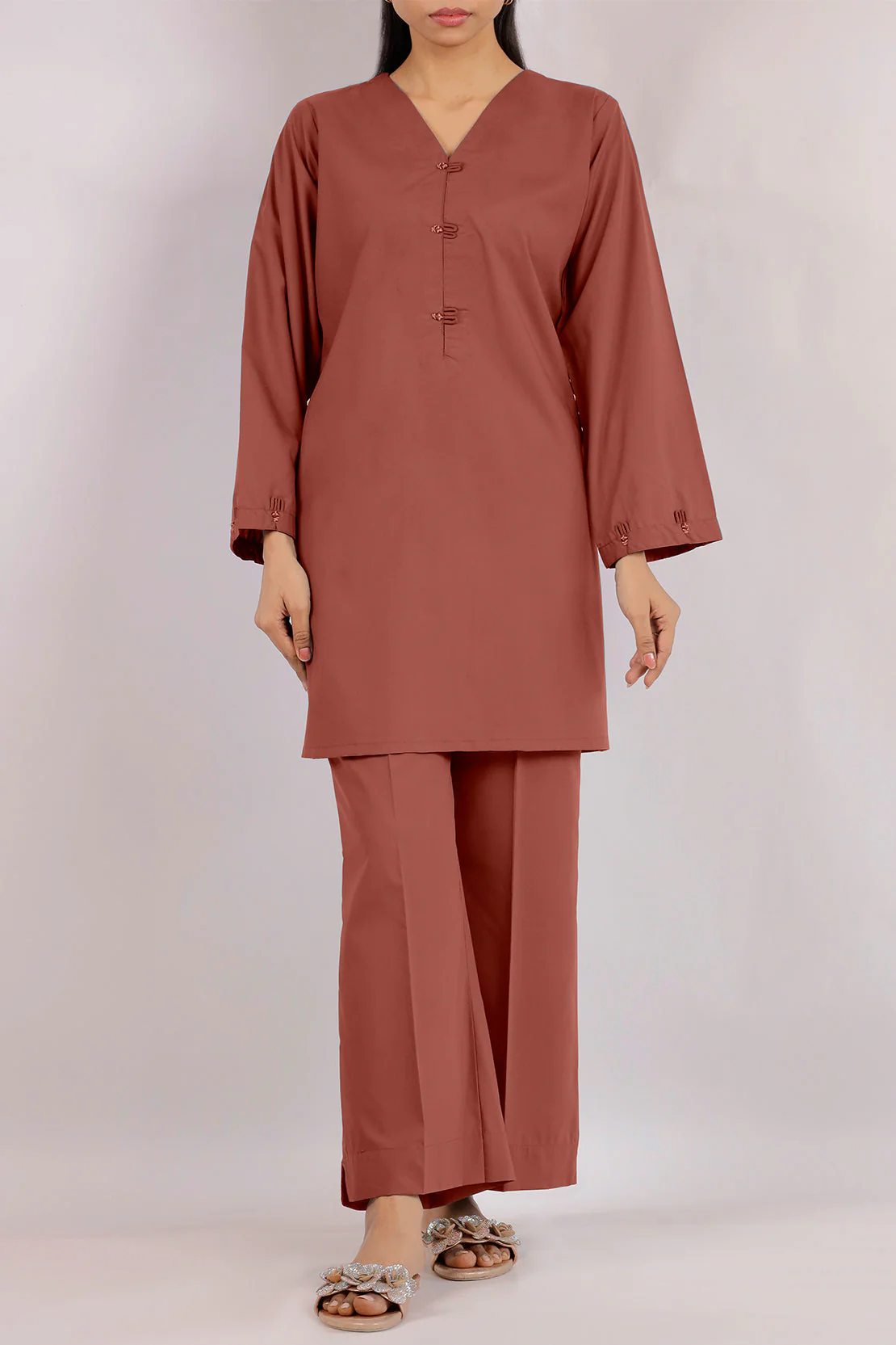 Unstitched Dyed Slub Cotton Pants - Image 3