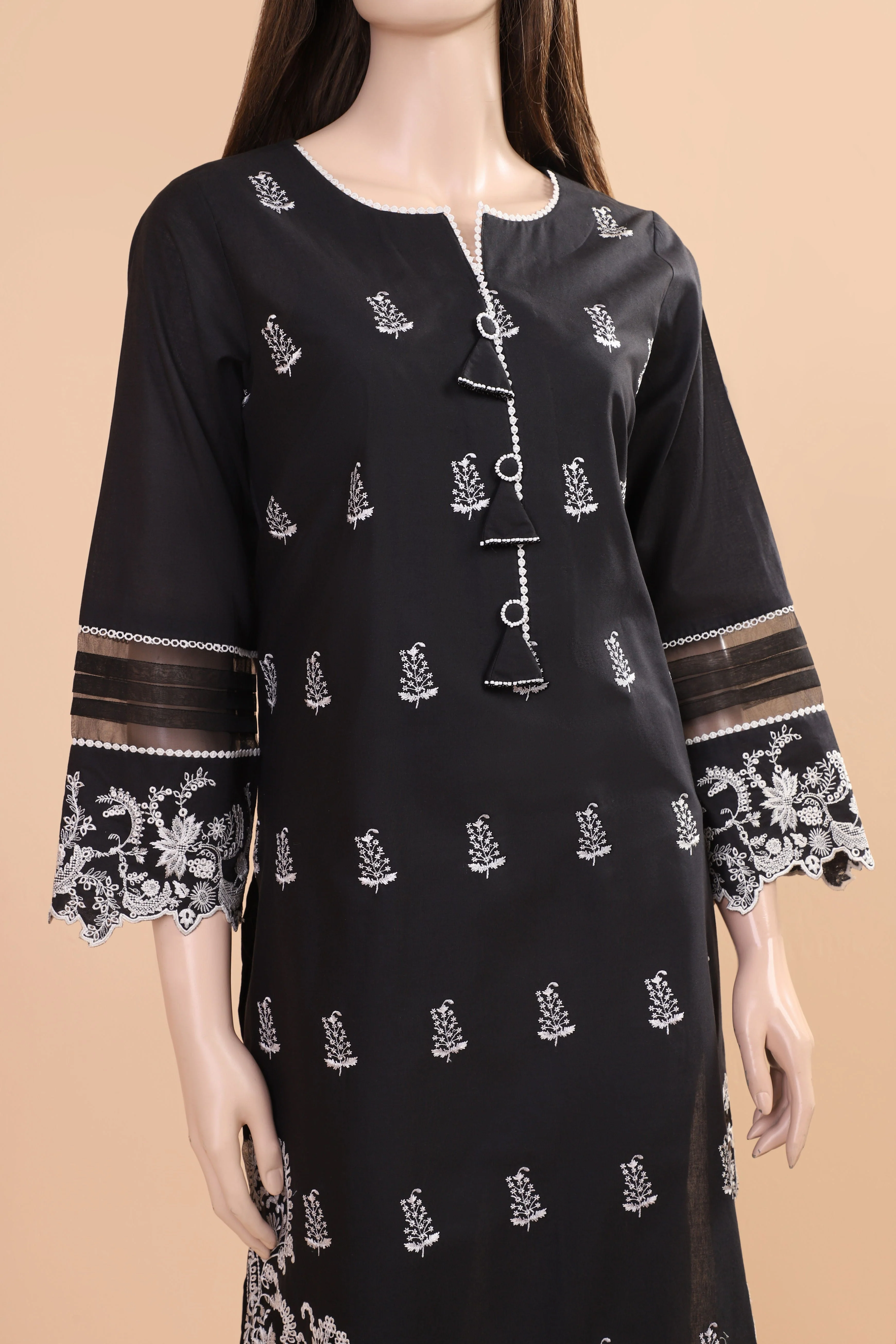 Unstitched Emb Cambric 3 Piece With Chiffon Dupatta - Image 3