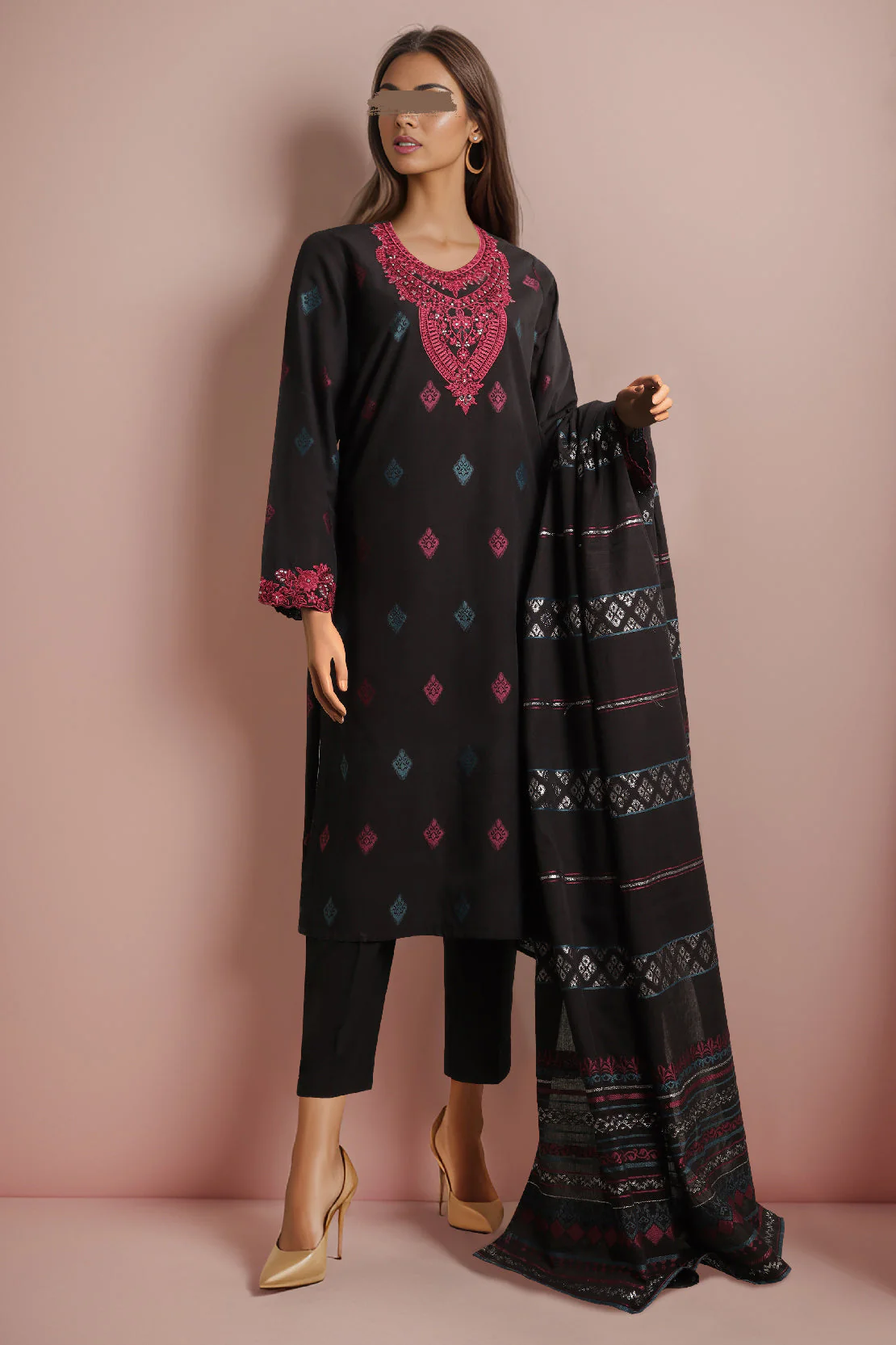 Unstitched Embroidered Jacquard Cotton 3 Piece