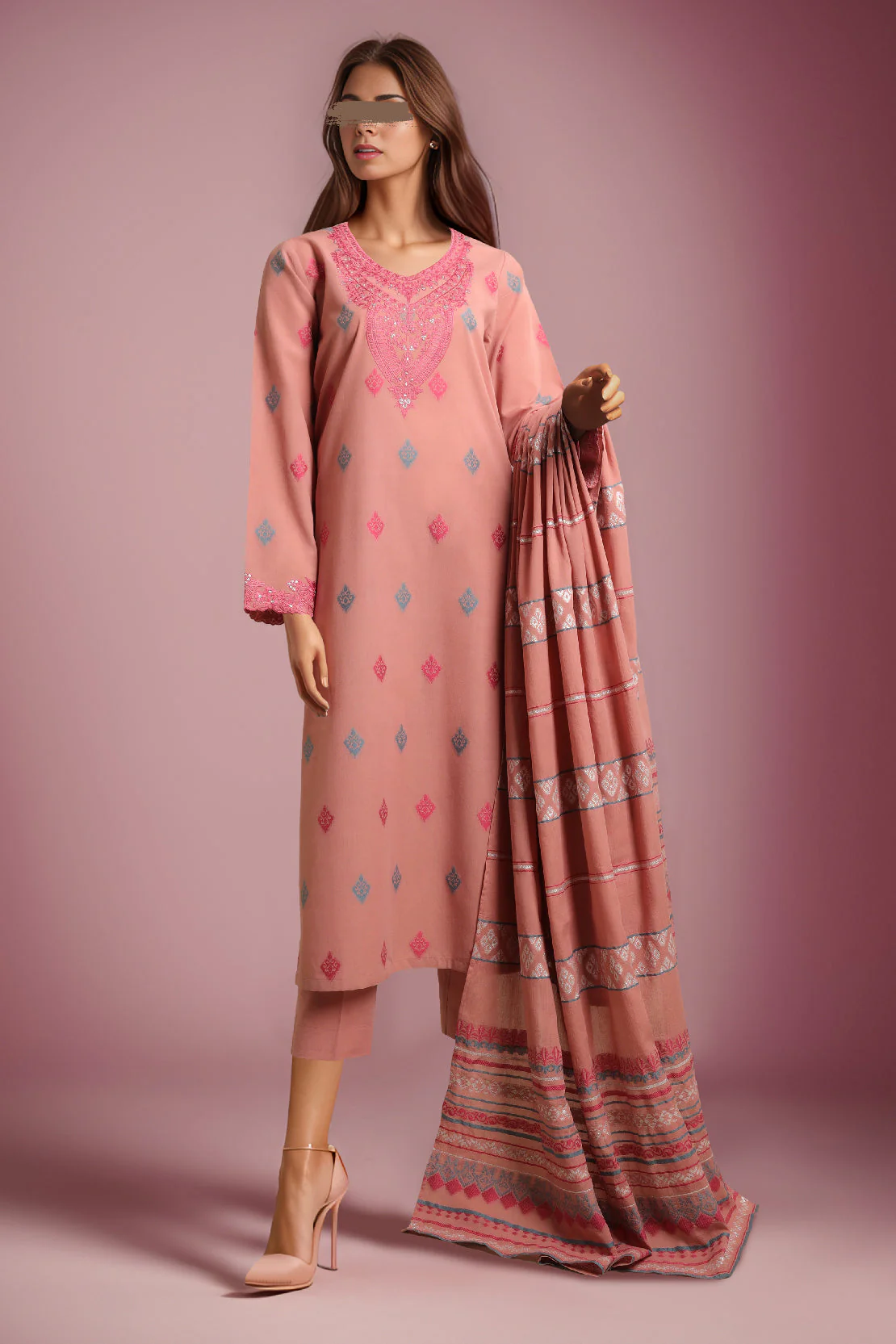 Unstitched Embroidered Jacquard Cotton 3 Piece