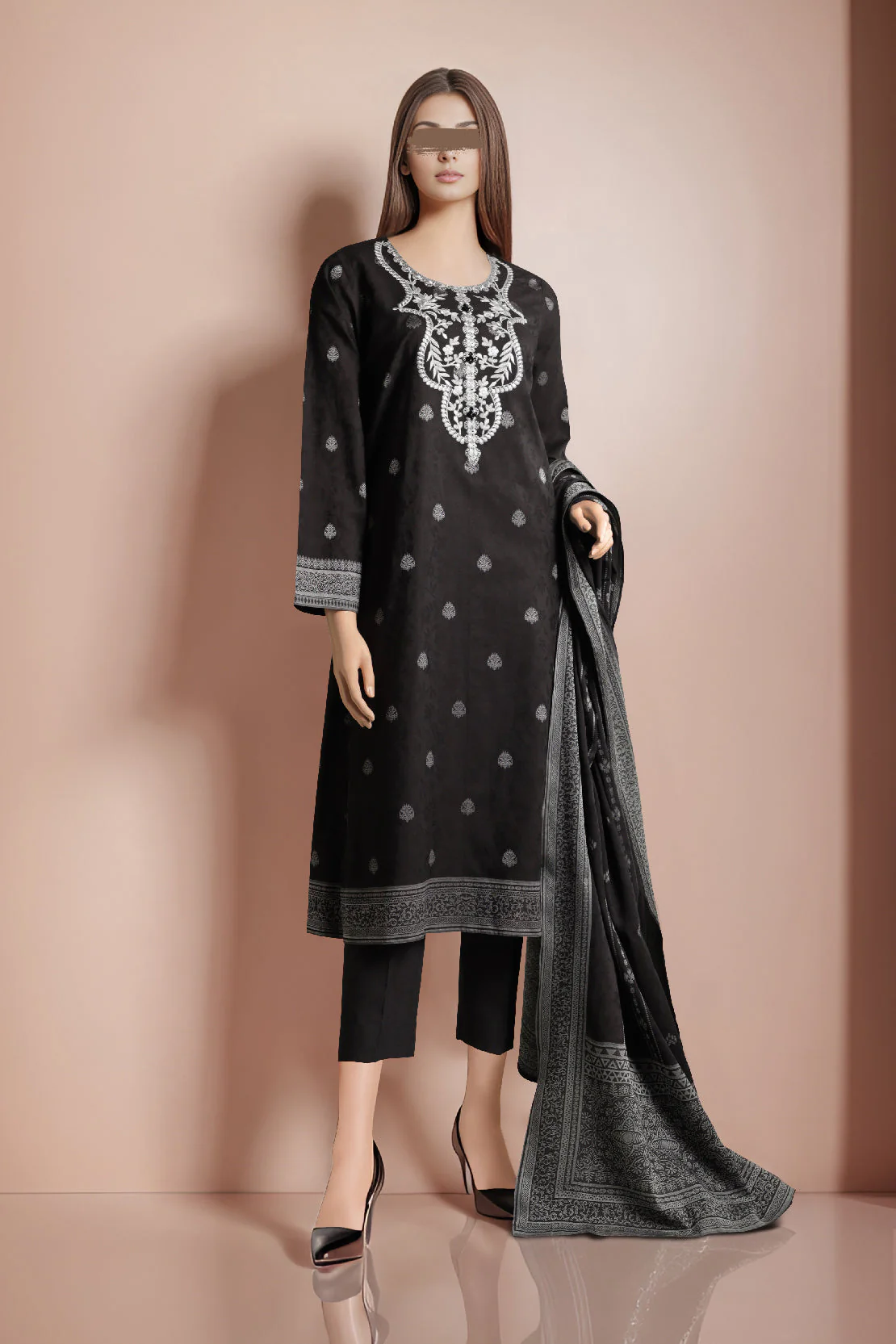 Unstitched Emb Jacquard Cotton 3 Piece - Image 2