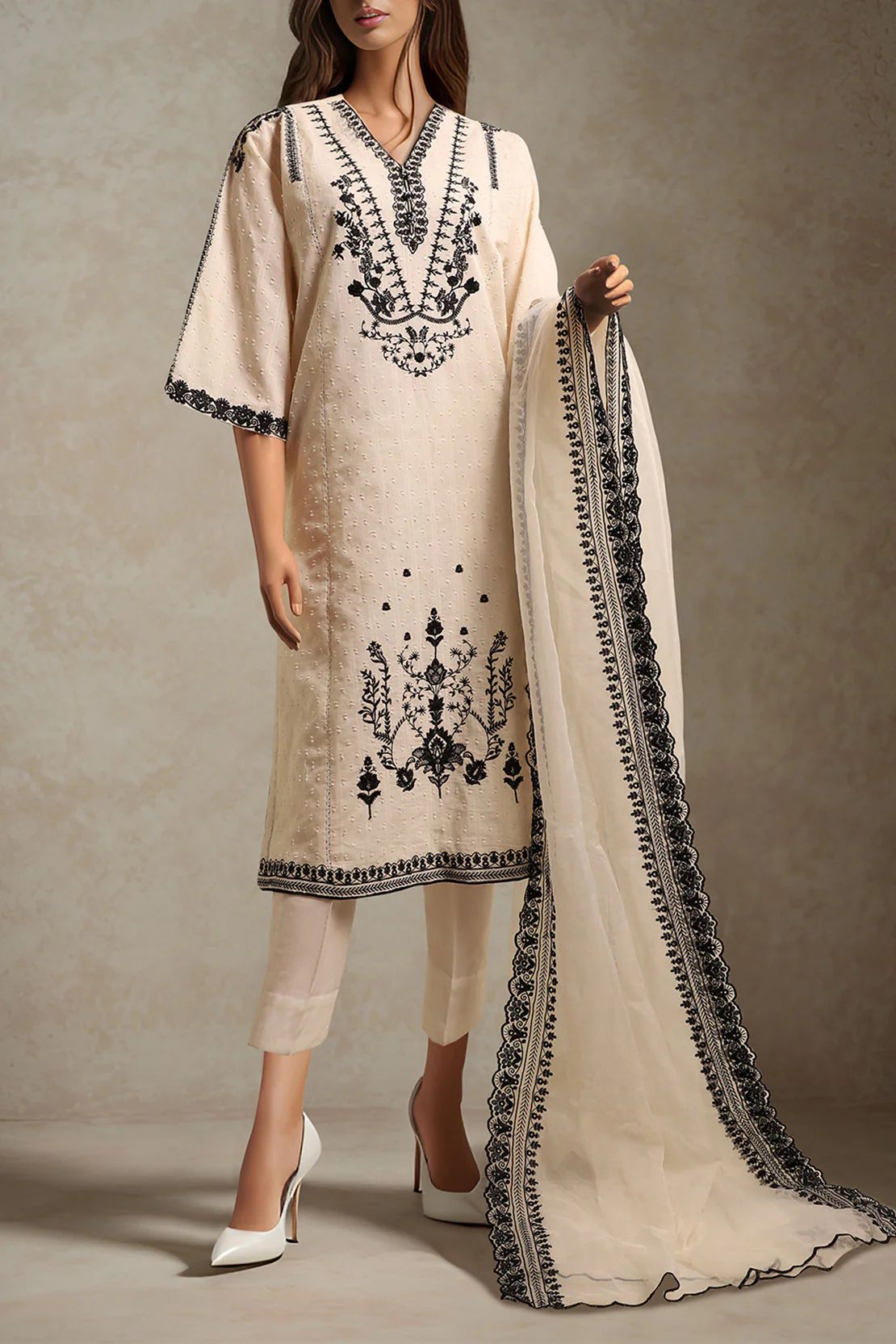Unstitched Embroidered Self Jacquard 3 Piece - Image 2