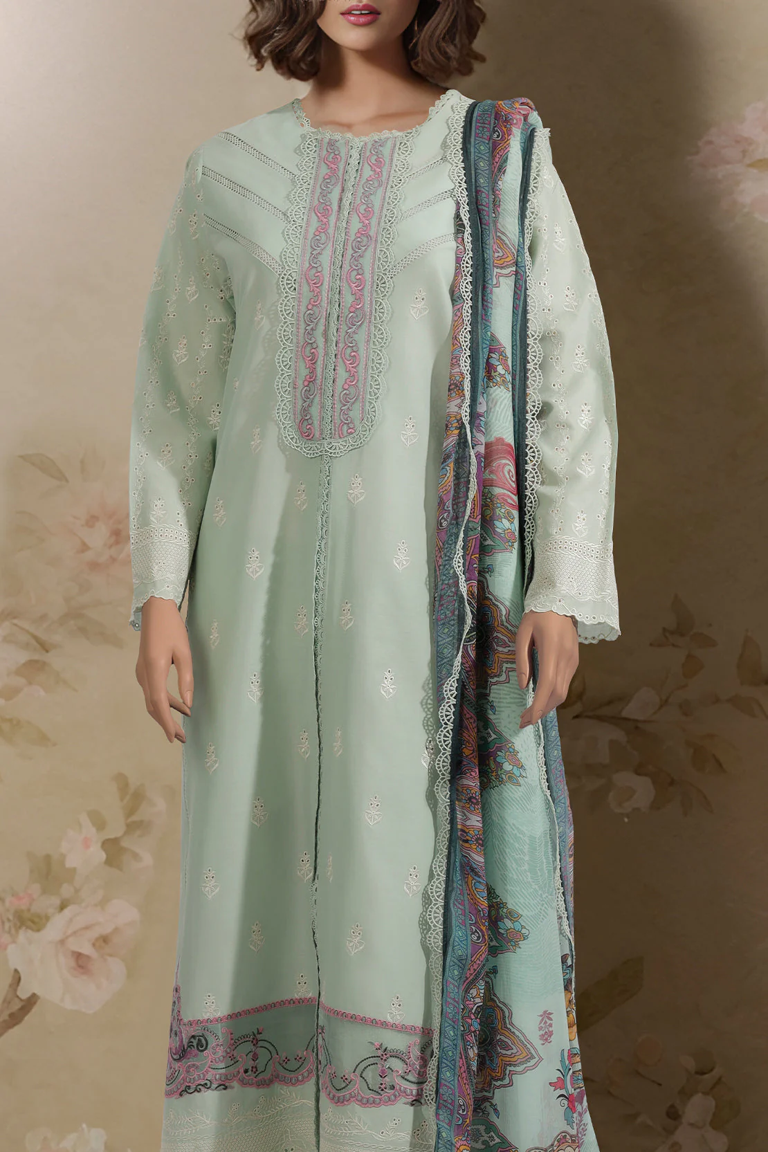 Unstitched Embroidered Cambric 2 Piece (Shirt/Dupatta)