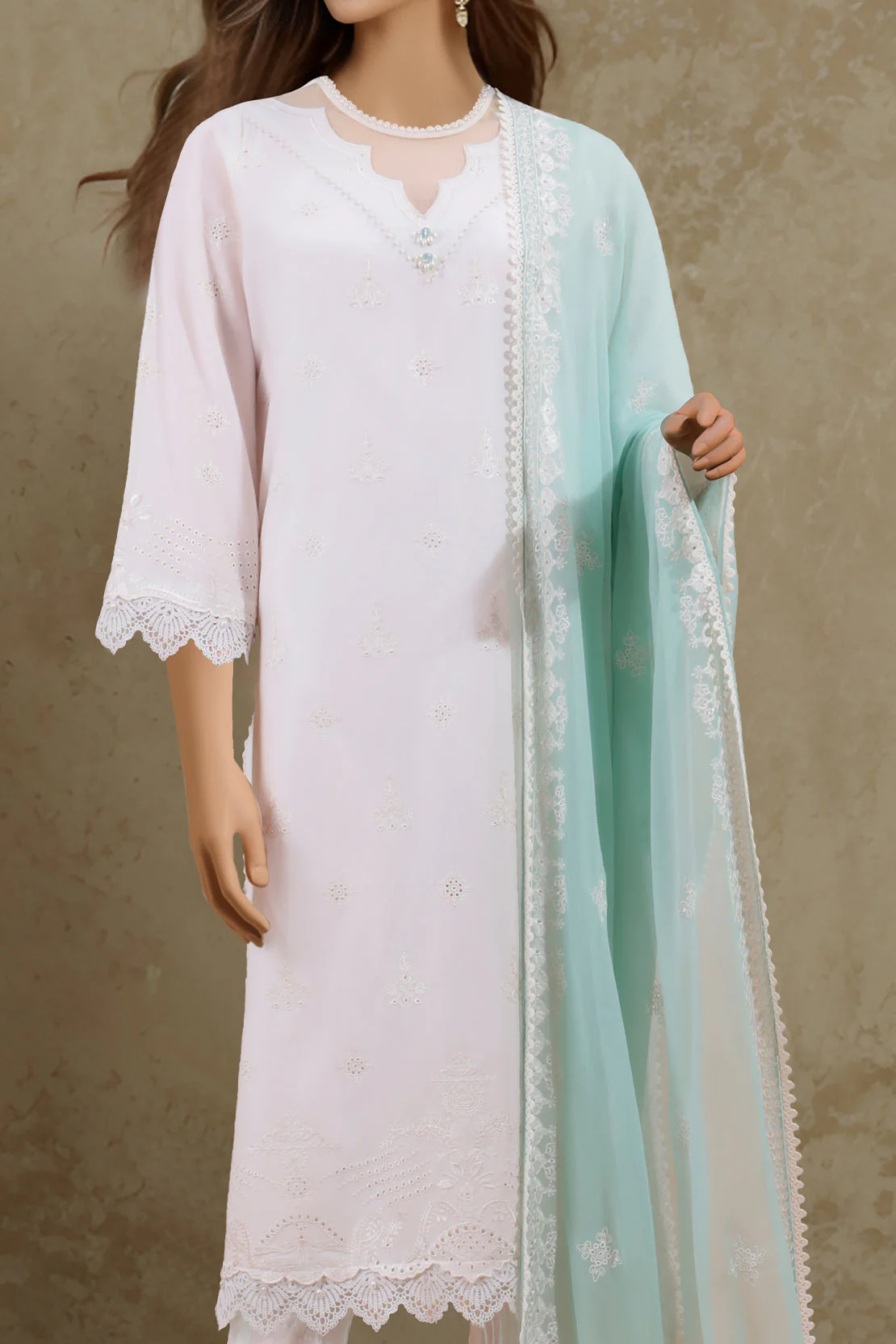 Unstitched Embroidered Cambric 3 Piece With Chiffon Dupatta