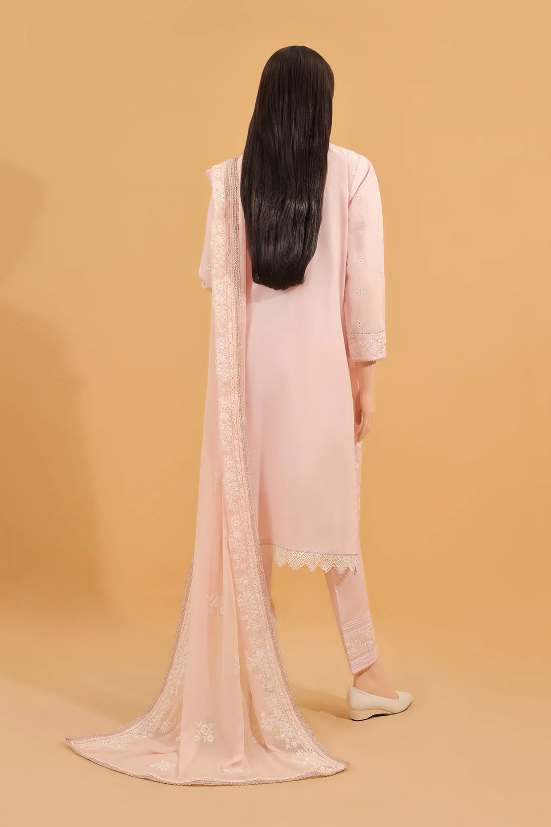 Unstitched Embroidered Cambric 3 Piece With Chiffon Dupatta - Image 3