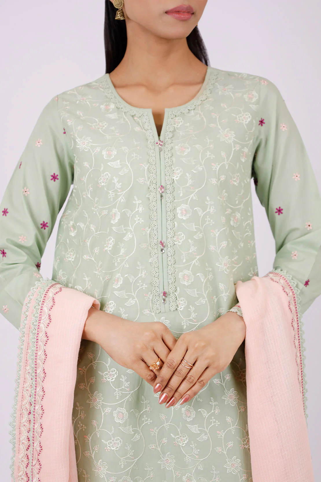 Unstitched Embroidered Cambric 3 Piece with Chiffon Dupatta - Image 2