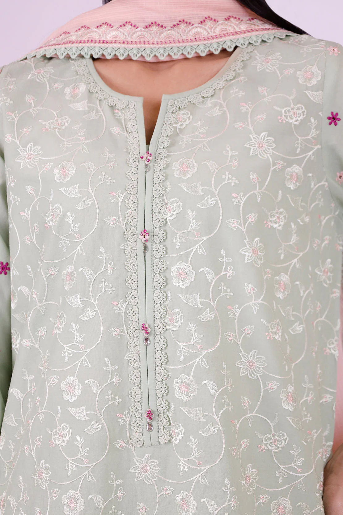 Unstitched Embroidered Cambric 3 Piece with Chiffon Dupatta - Image 3
