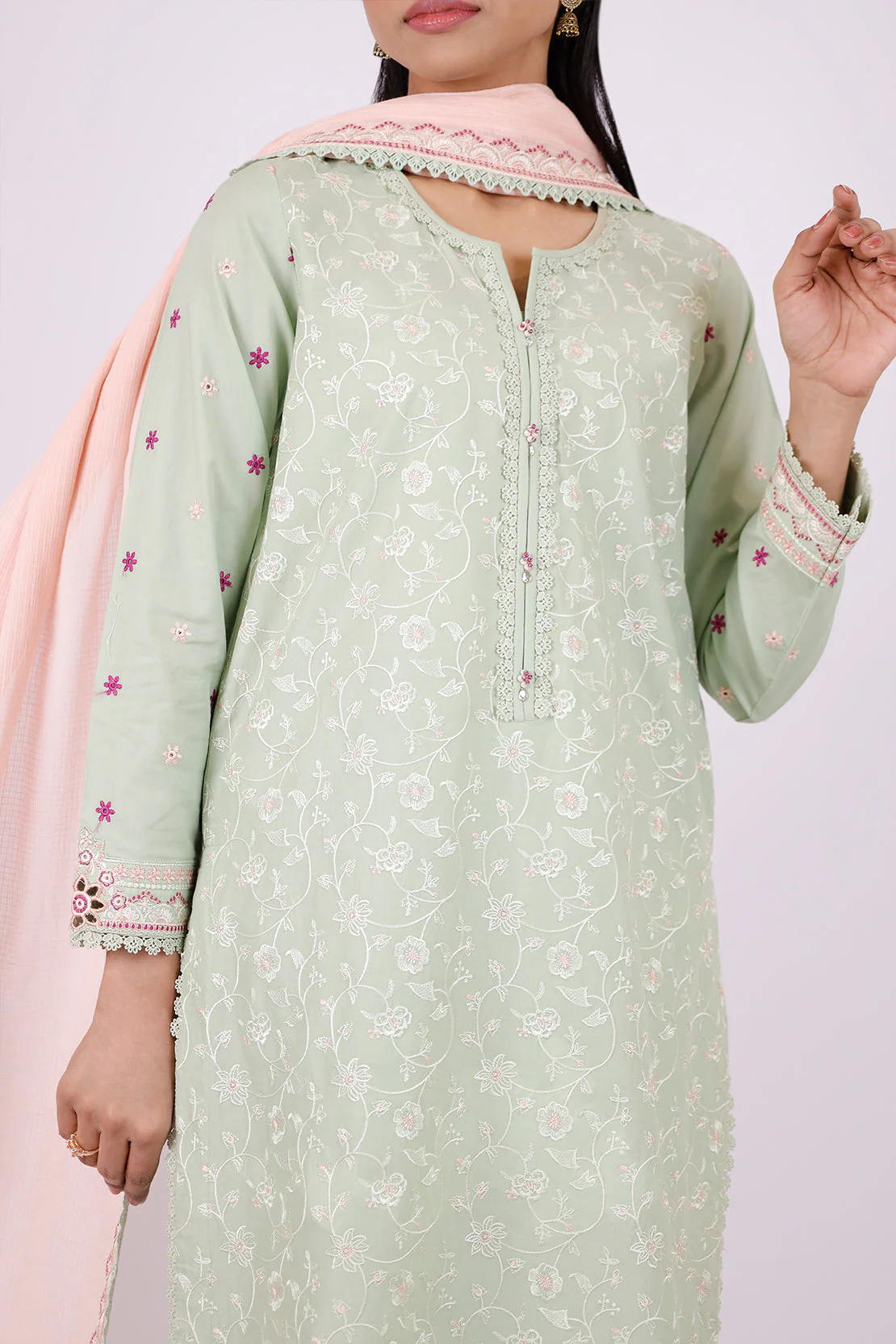 Unstitched Embroidered Cambric 3 Piece with Chiffon Dupatta - Image 5