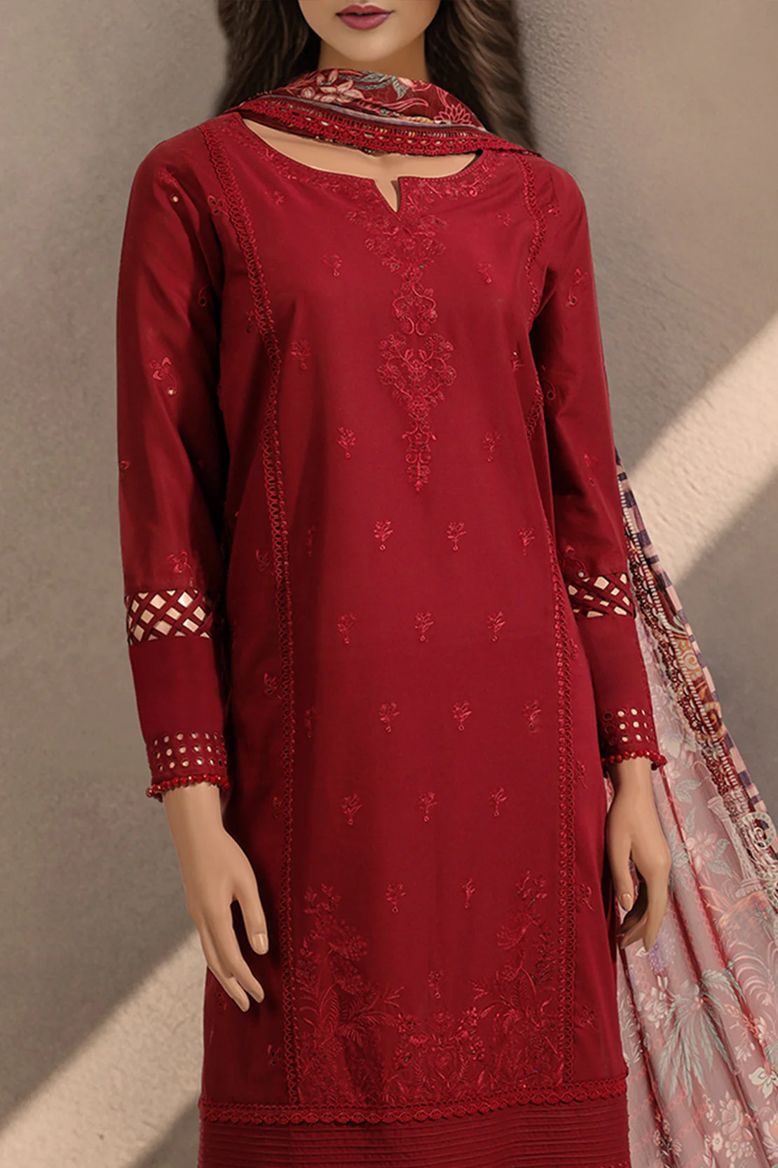Unstitched Embroidered Cambric 3 Piece With (Chiffon Dupatta )