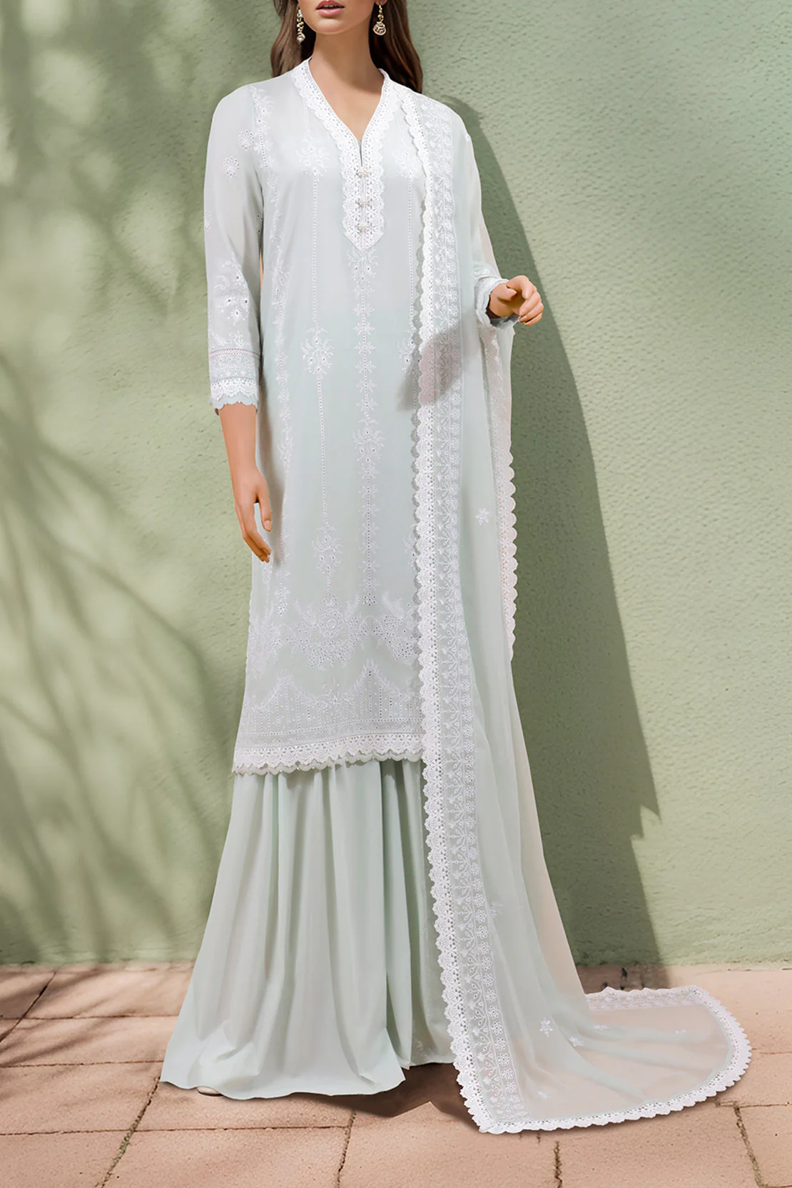 Unstitched Embroidered Cambric 3 Piece With Chiffon Dupatta - Image 2