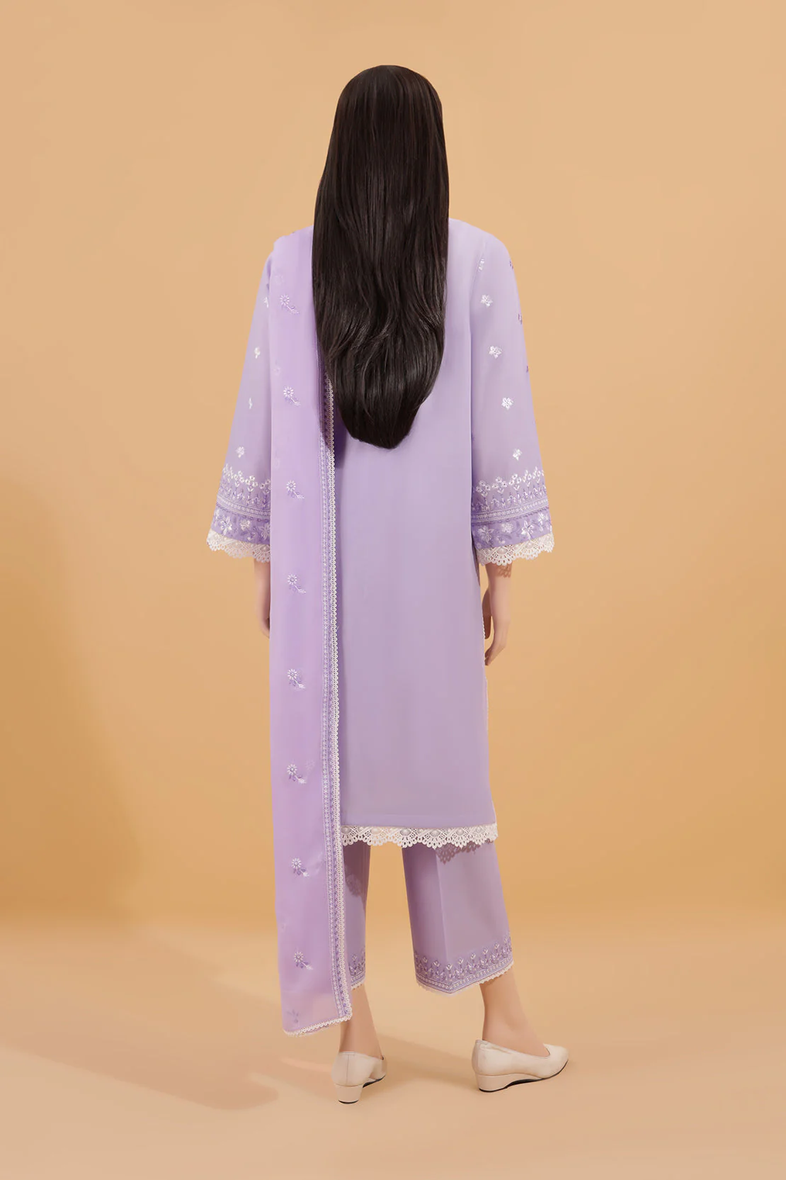 Unstitched Embroidered Cambric 3 Piece With Chiffon Dupatta - Image 3