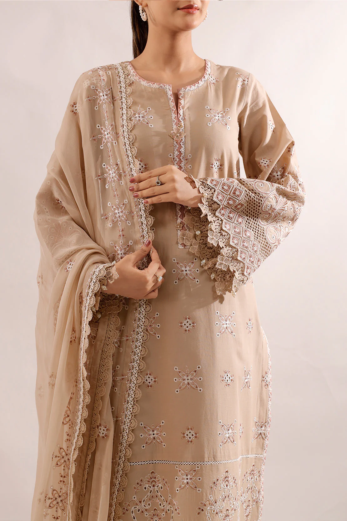Unstitched Embroidered Cambric 3 Piece with Chiffon Dupatta - Image 2
