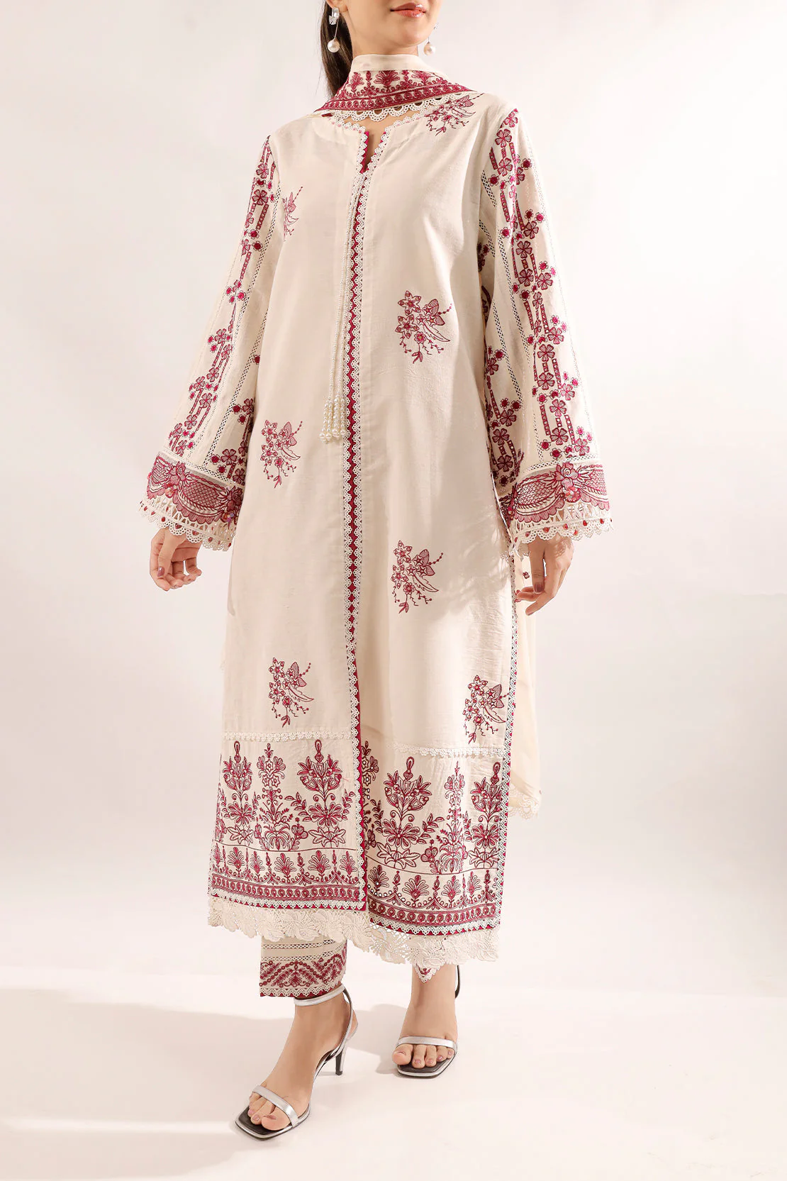 Unstitched Embroidered Cambric 3 Piece with Chiffon Dupatta - Image 2