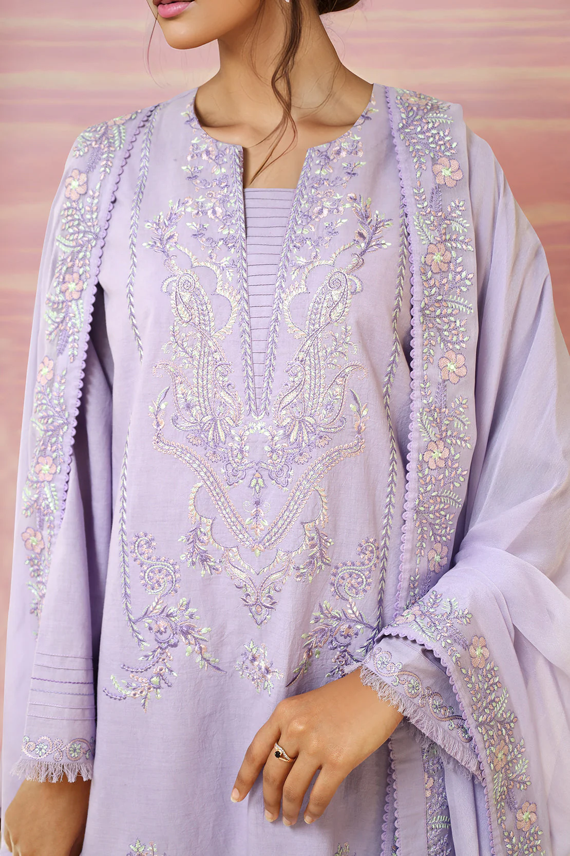 Unstitched Embroidered Cambric Shirt - Image 3